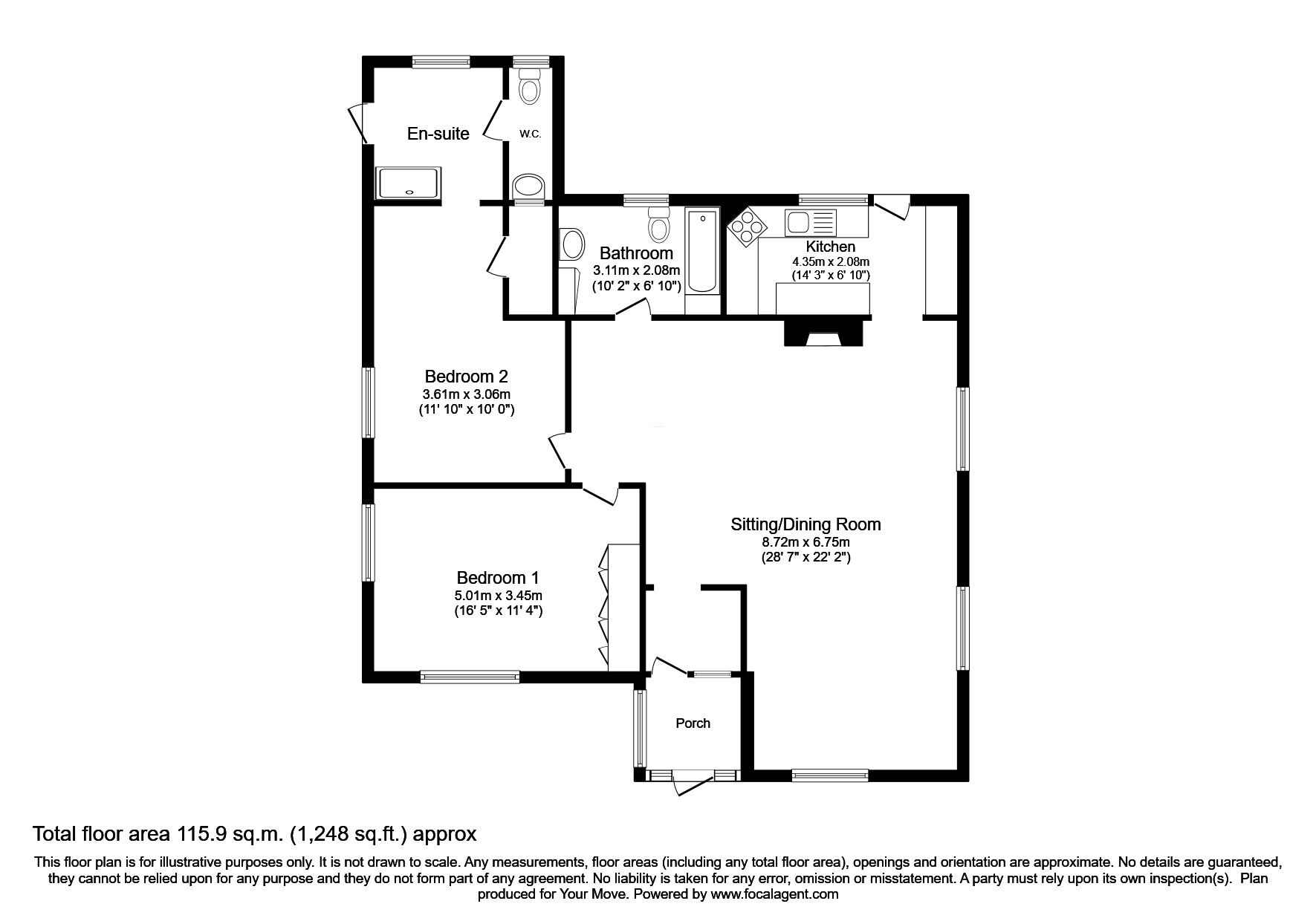 Floorplan of 2 bedroom Detached Bungalow for sale, Tenterden Road, Tenterden Road, Biddenden, Kent, TN27