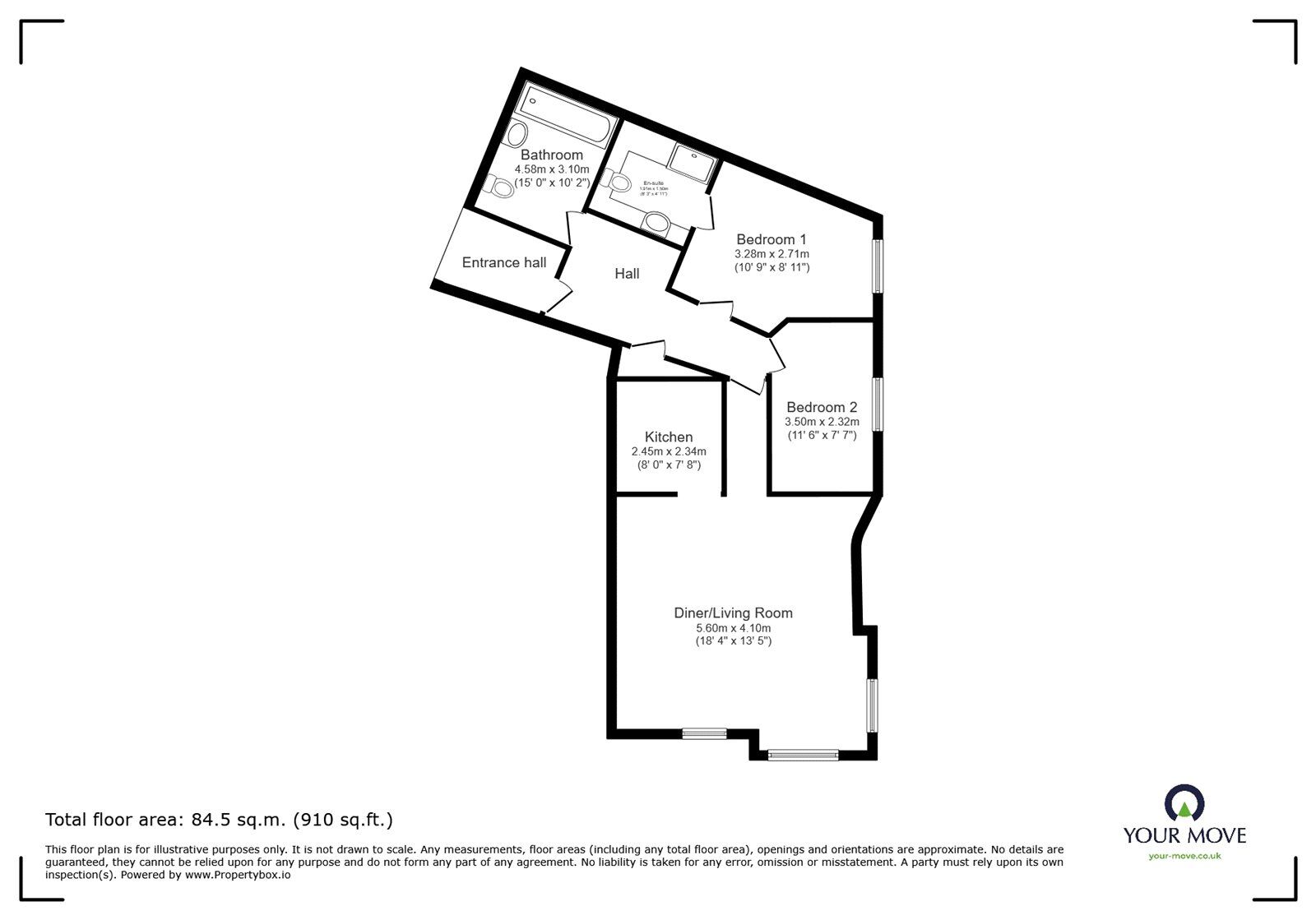 Floorplan of 2 bedroom Flat for sale, Riverbank Way, Ashford, Kent, TN24