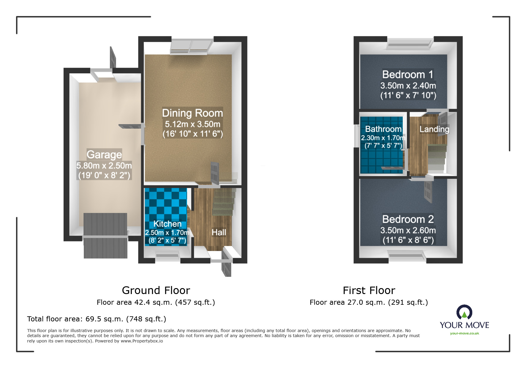 Floorplan of 2 bedroom End Terrace House for sale, Falcon Way, Ashford, Kent, TN23