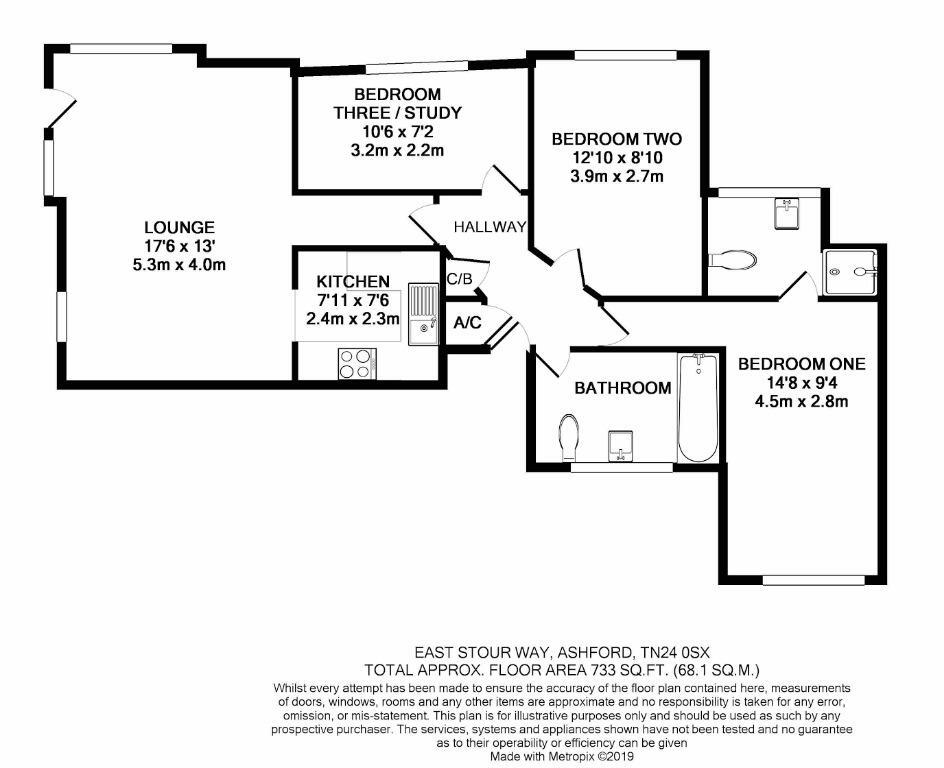 Floorplan of 3 bedroom Flat for sale, East Stour Way, Ashford, Kent, TN24