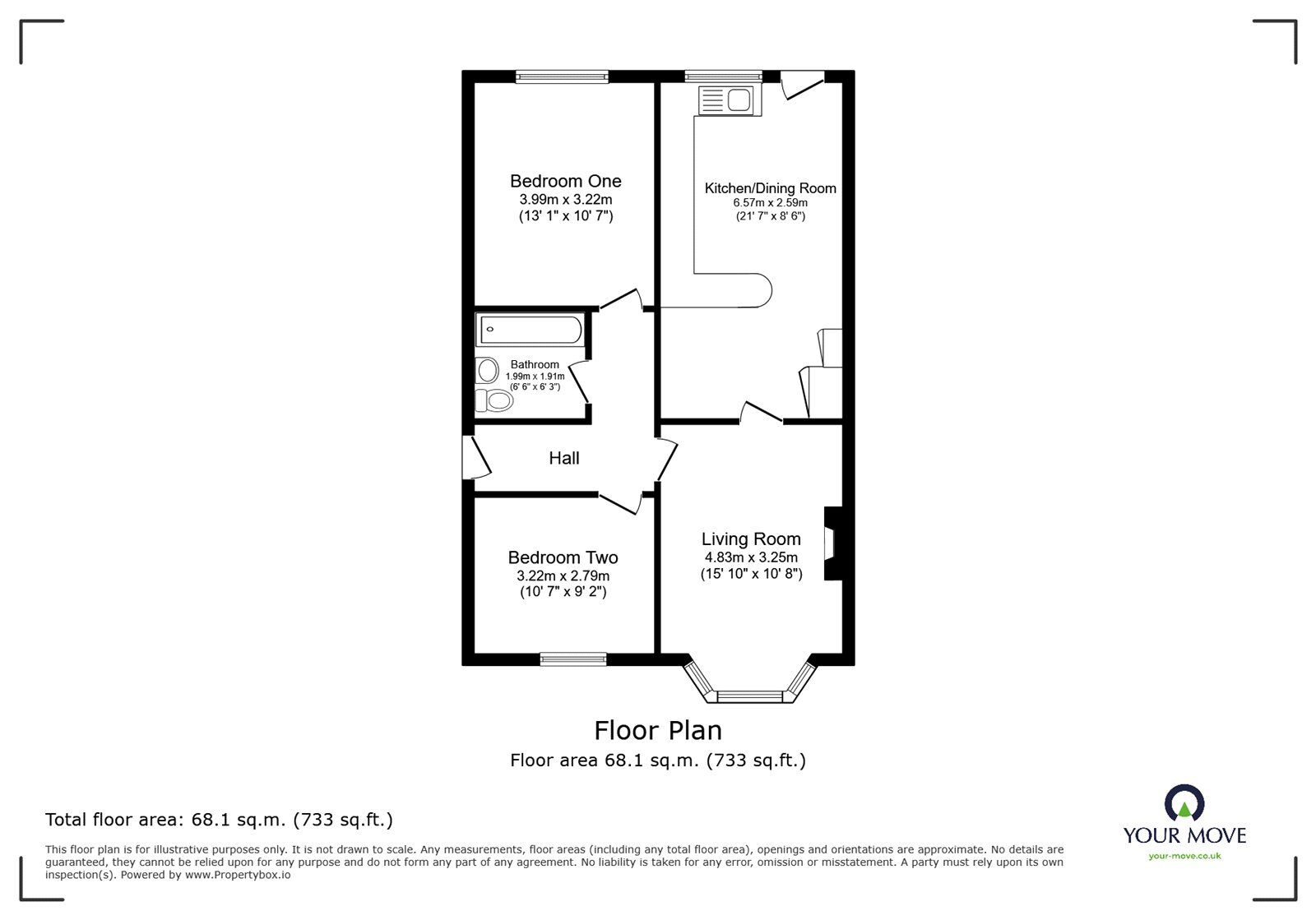 Floorplan of 2 bedroom Semi Detached Bungalow for sale, Bybrook Road, Kennington, Kent, TN24