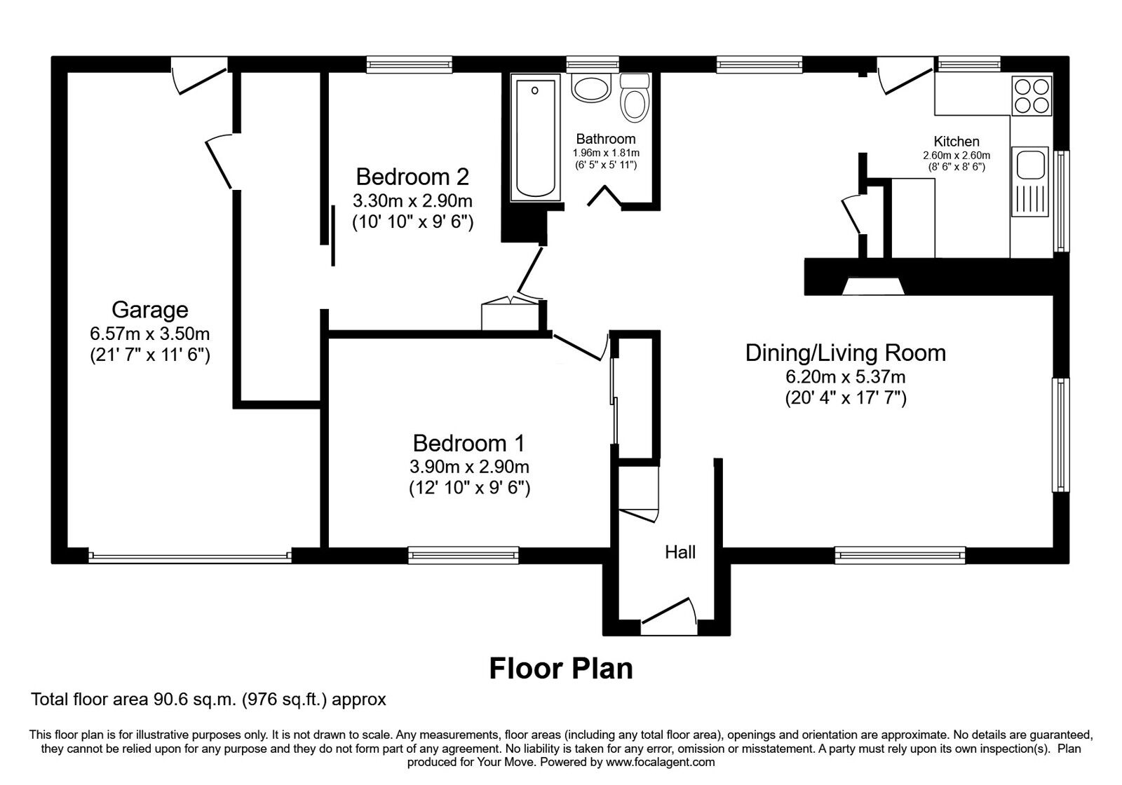 Floorplan of 2 bedroom Detached Bungalow for sale, Firs Close, Folkestone, Kent, CT19