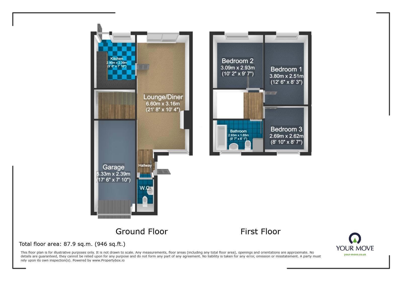 Floorplan of 3 bedroom Mid Terrace House to rent, Downs Road, Folkestone, Kent, CT19