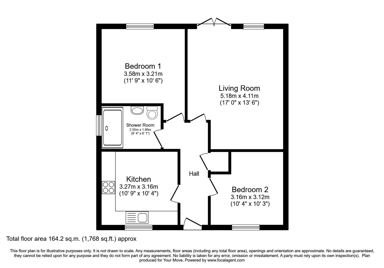 Floorplan of 2 bedroom End Terrace Bungalow for sale, Hythe Road, Willesborough, Kent, TN24