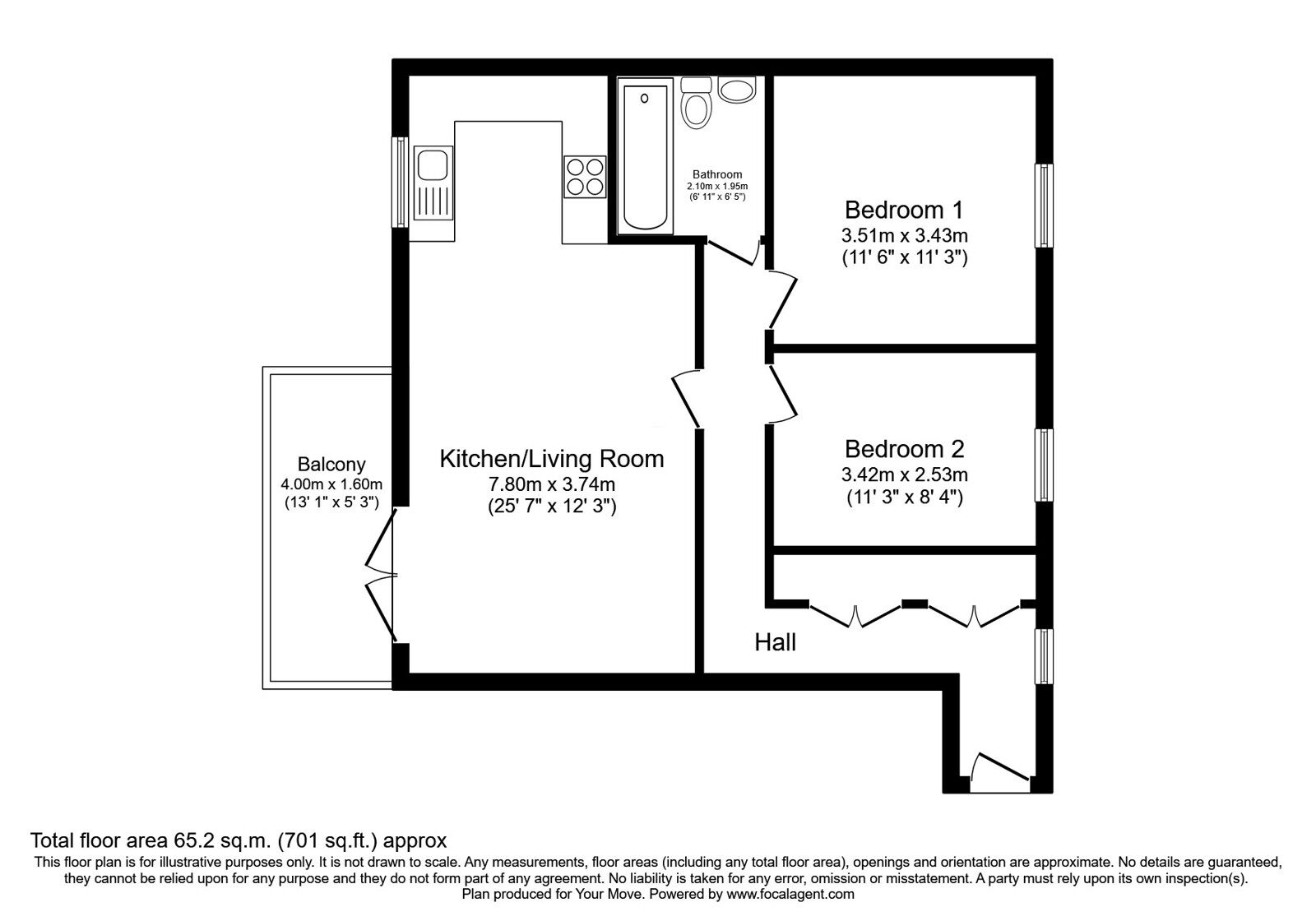 Floorplan of 2 bedroom Flat for sale, Laurens Van Der Post Way, Ashford, Kent, TN23