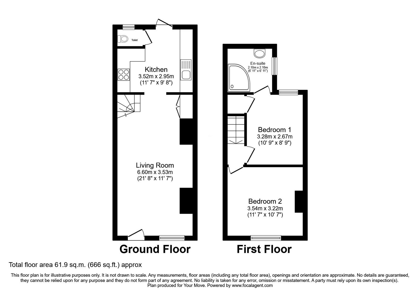 Floorplan of 2 bedroom Semi Detached House for sale, Cudworth Road, Willesborough, Kent, TN24