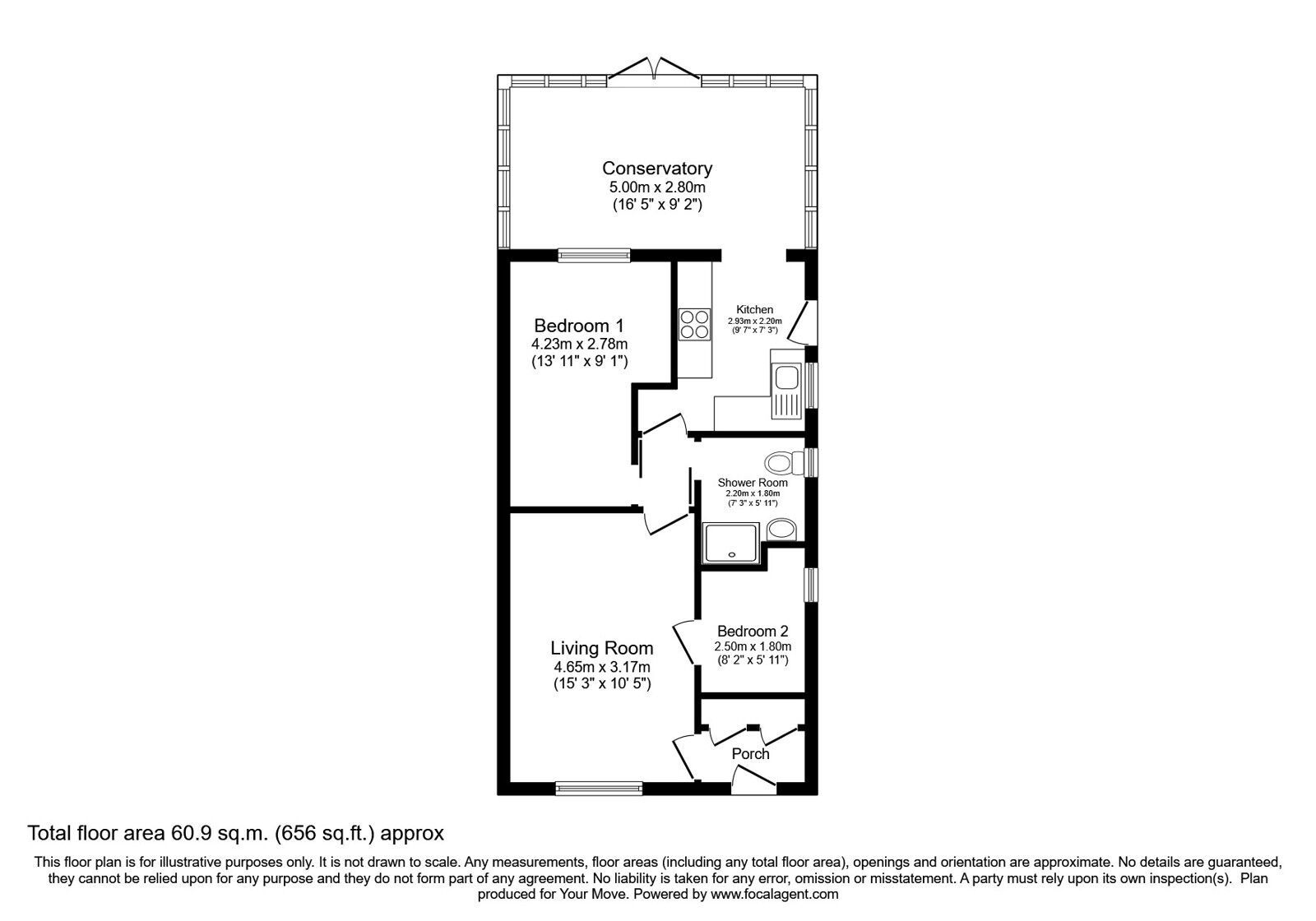 Floorplan of 2 bedroom Semi Detached Bungalow for sale, Lakemead, Ashford, Kent, TN23