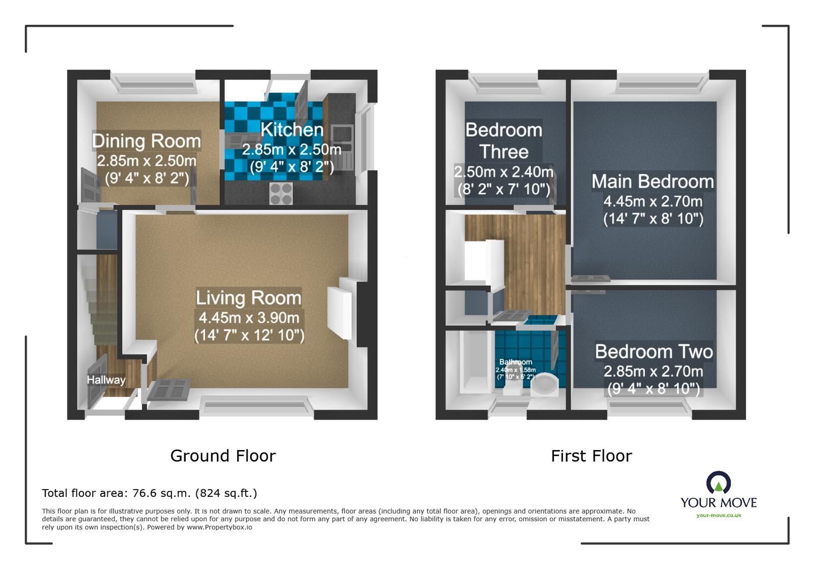 Floorplan of 3 bedroom Semi Detached House for sale, Quantock Drive, Ashford, Kent, TN24