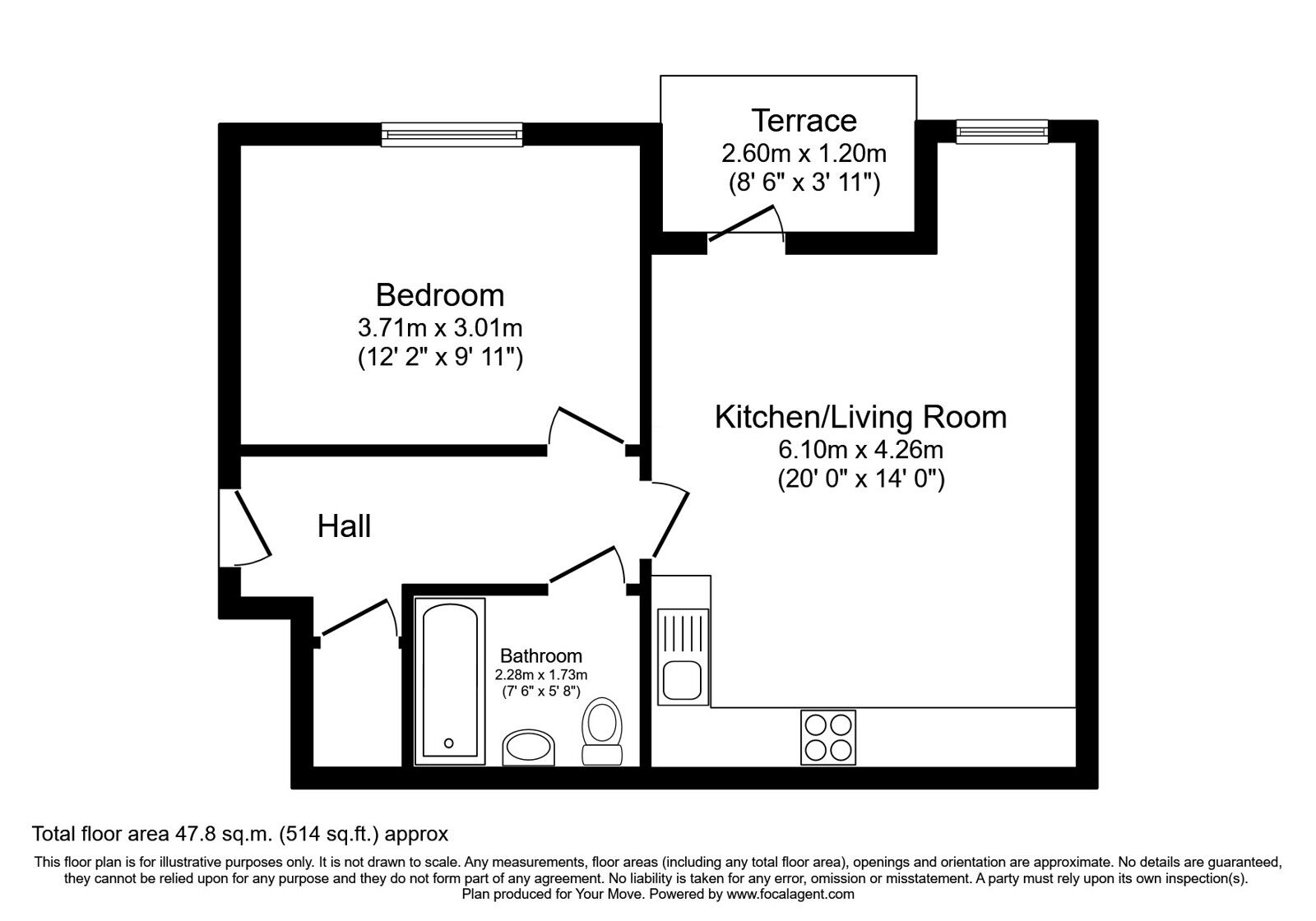 Floorplan of 1 bedroom Flat for sale, Kilndown Close, Ashford, Kent, TN23