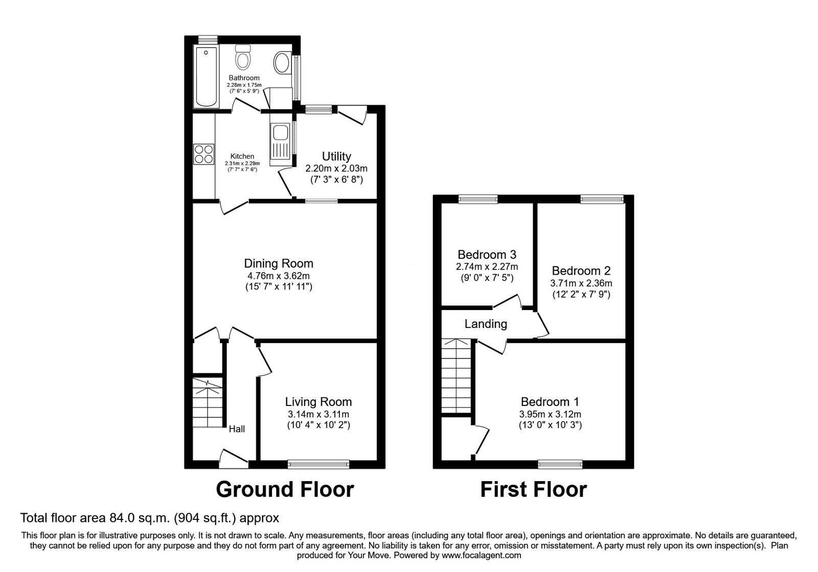 Floorplan of 3 bedroom Semi Detached House for sale, Essella Road, Kent, TN24