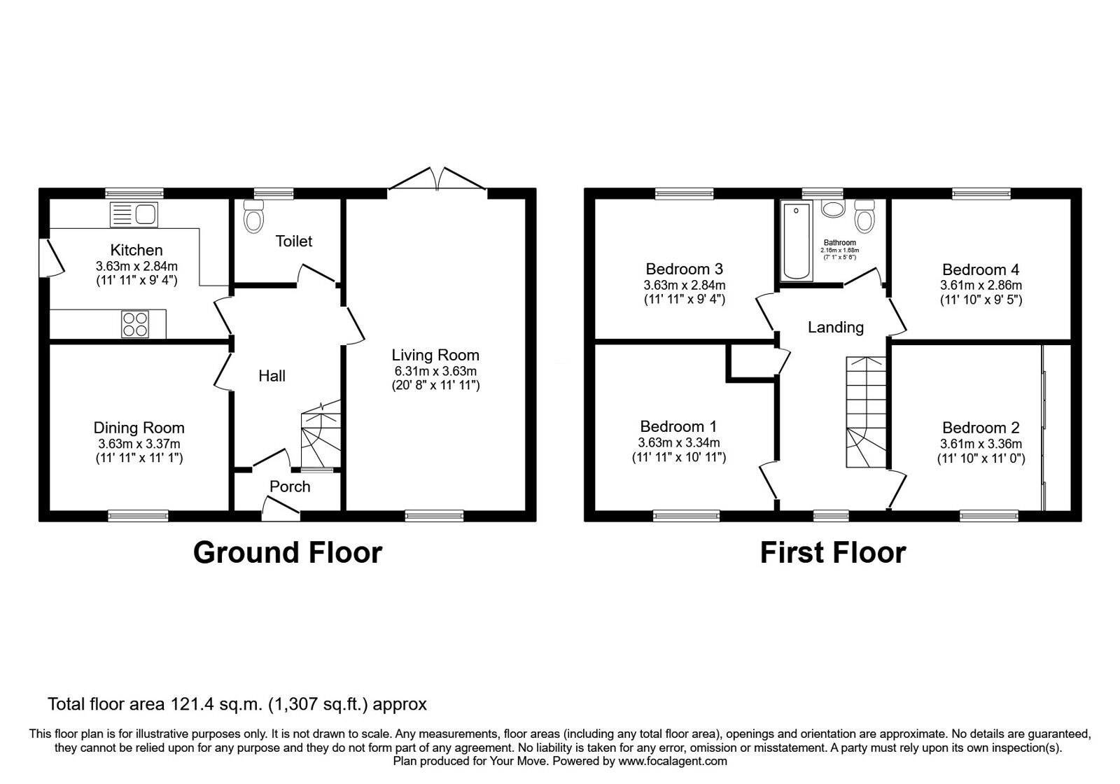 Floorplan of 4 bedroom Detached House for sale, Billington Gardens, Kennington, Kent, TN24