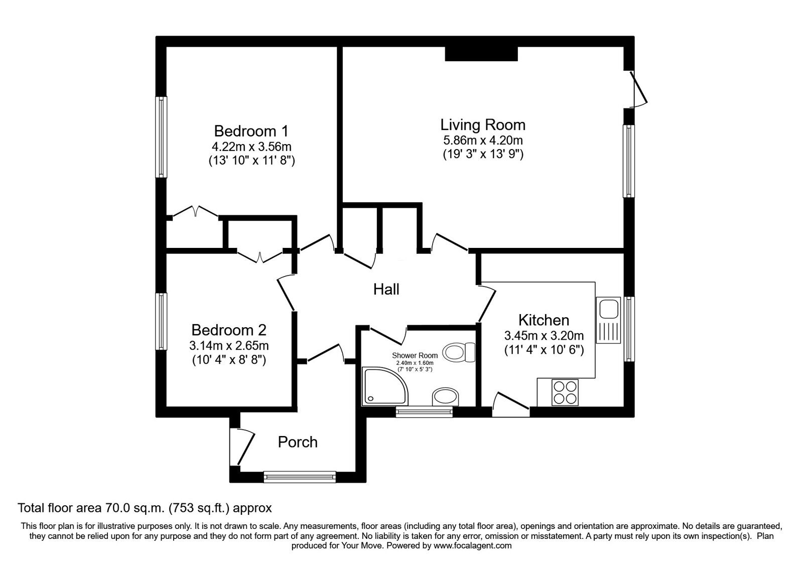 Floorplan of 2 bedroom Semi Detached Bungalow for sale, Prospect Way, Brabourne Lees, Ashford, TN25