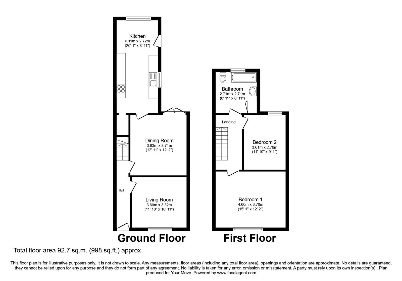 Floorplan of 2 bedroom Mid Terrace House for sale, Kent Avenue, Ashford, Kent, TN24