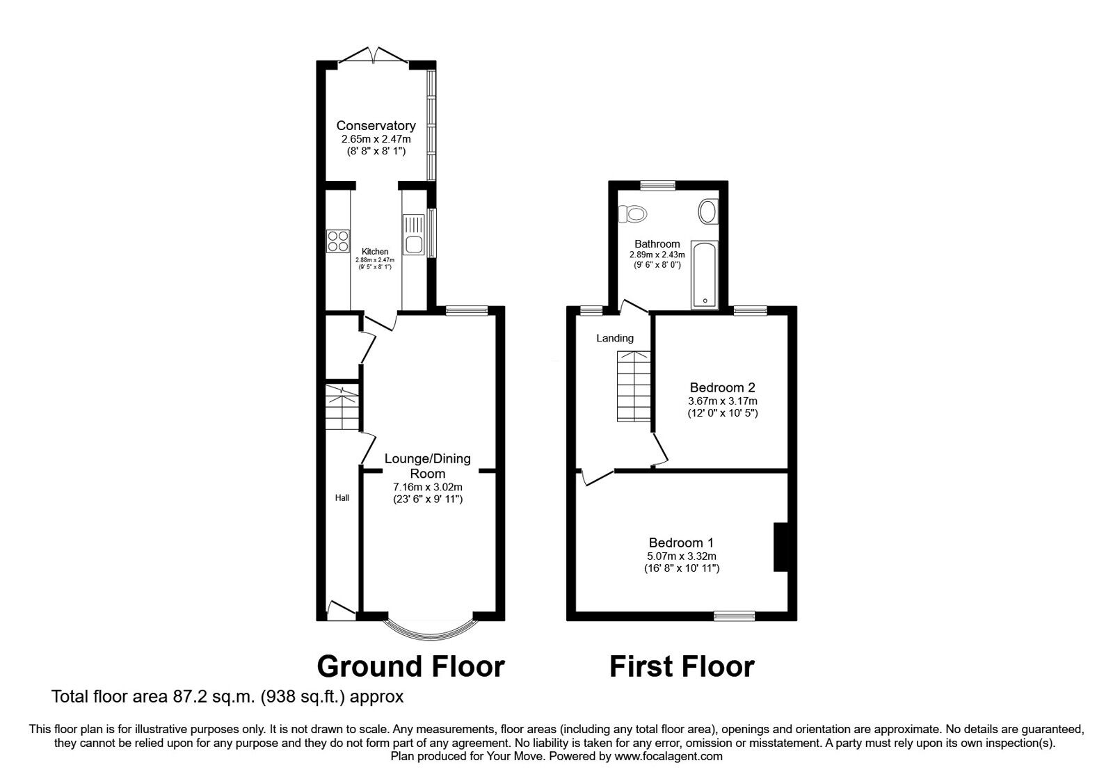 Floorplan of 2 bedroom Mid Terrace House for sale, Kent Avenue, Ashford, Kent, TN24