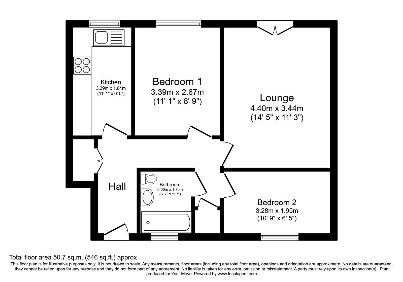 Floorplan of 2 bedroom Flat for sale, Alderney Way, Kennington, Kent, TN24