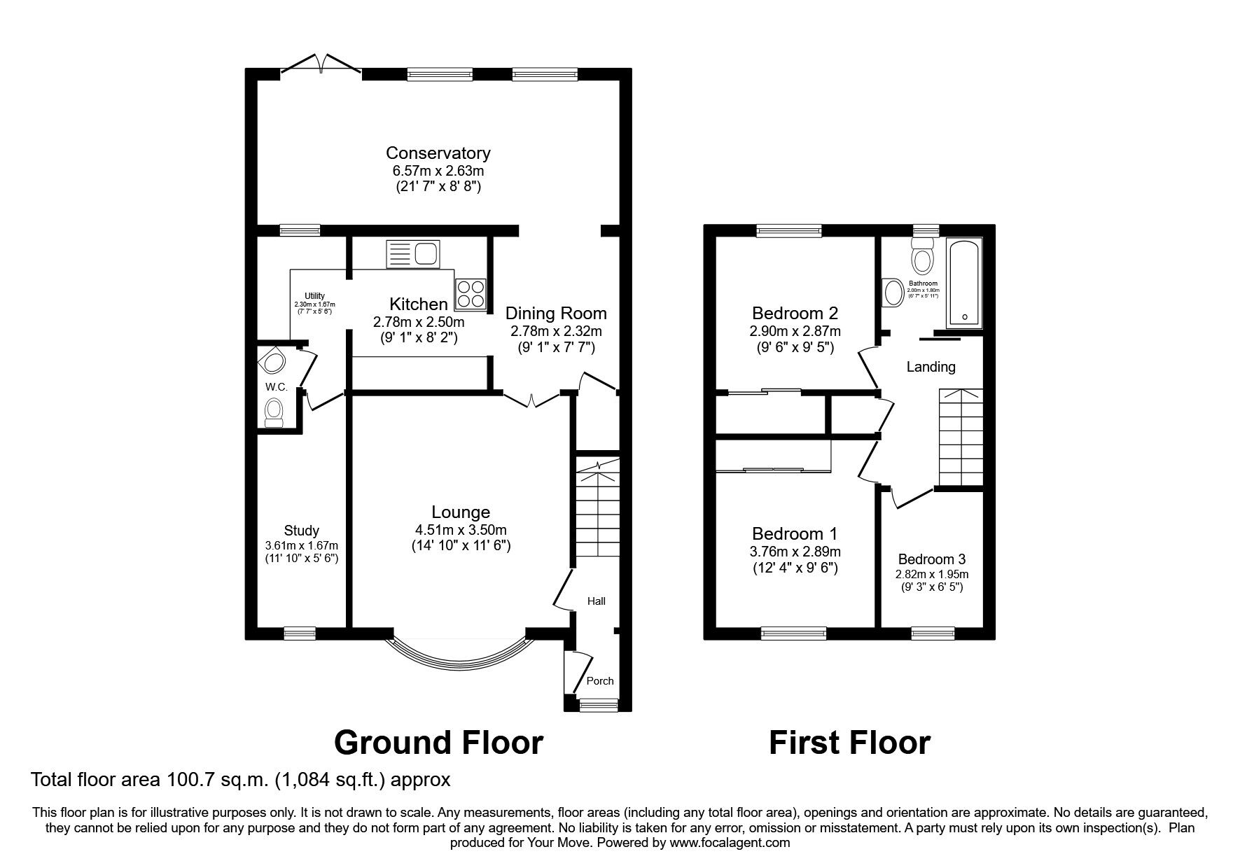 Floorplan of 3 bedroom Semi Detached House for sale, Pennine Way, Ashford, Kent, TN24