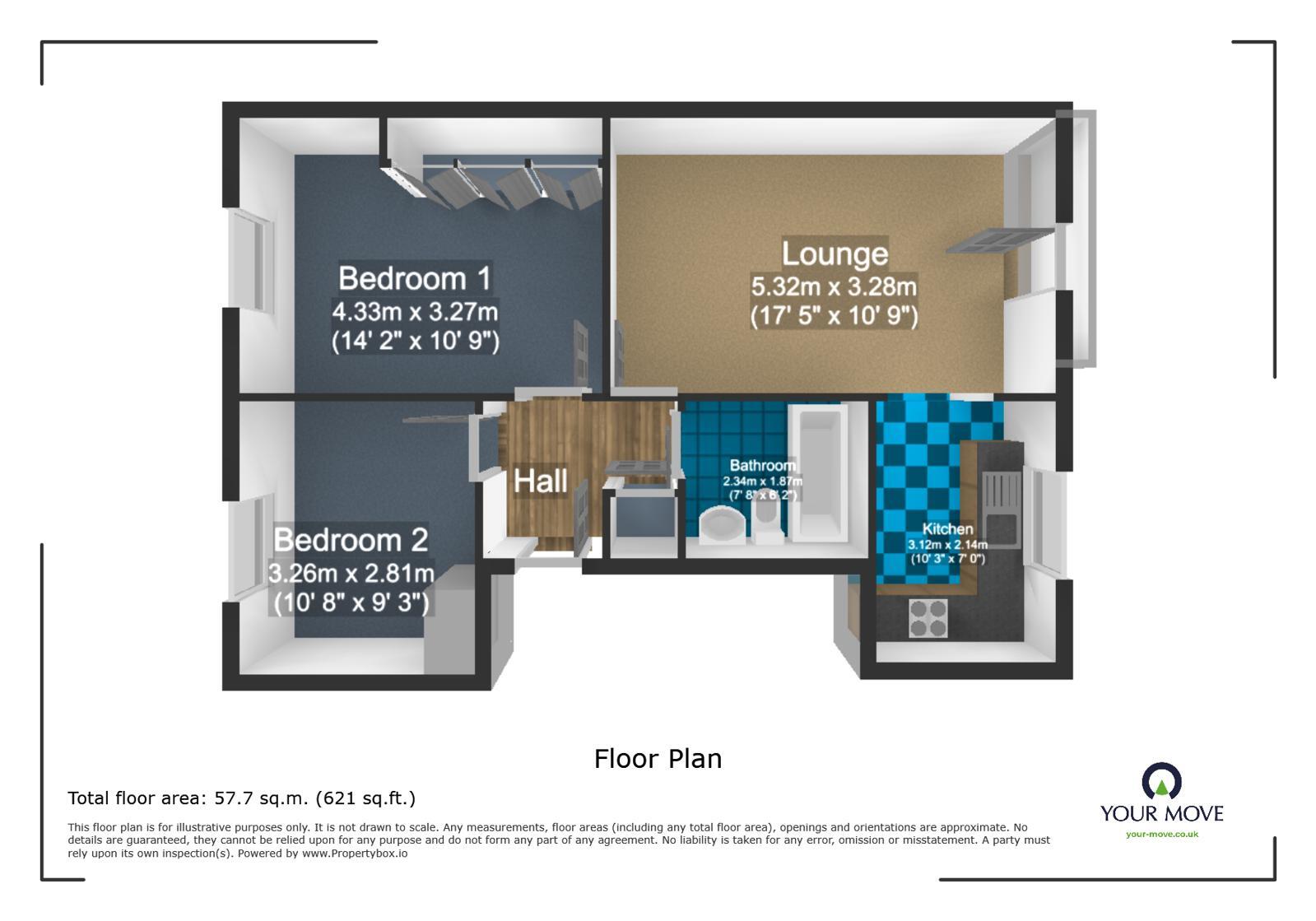 Floorplan of 2 bedroom Flat to rent, Richmond Meech Drive, Kennington, Kent, TN24