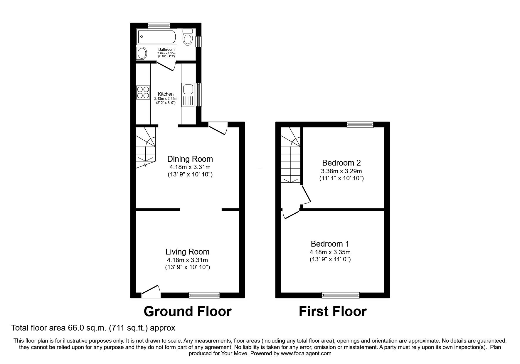 Floorplan of 2 bedroom Mid Terrace House for sale, Albemarle Road, Willesborough, Kent, TN24
