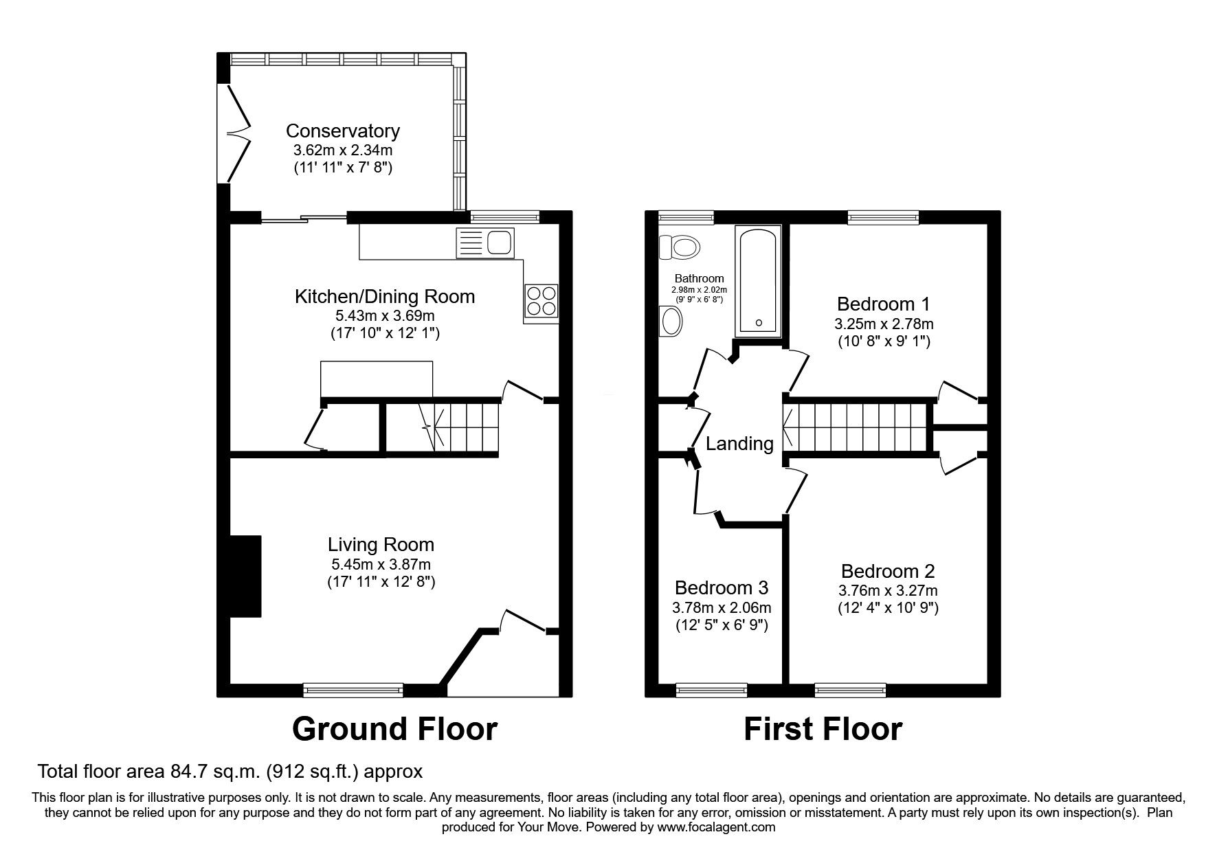 Floorplan of 3 bedroom Semi Detached House for sale, Noakes Meadow, Ashford, Kent, TN23