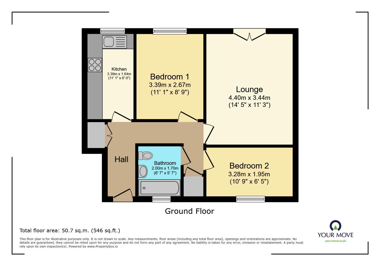 Floorplan of 2 bedroom Flat to rent, Alderney Way, Kennington, Kent, TN24