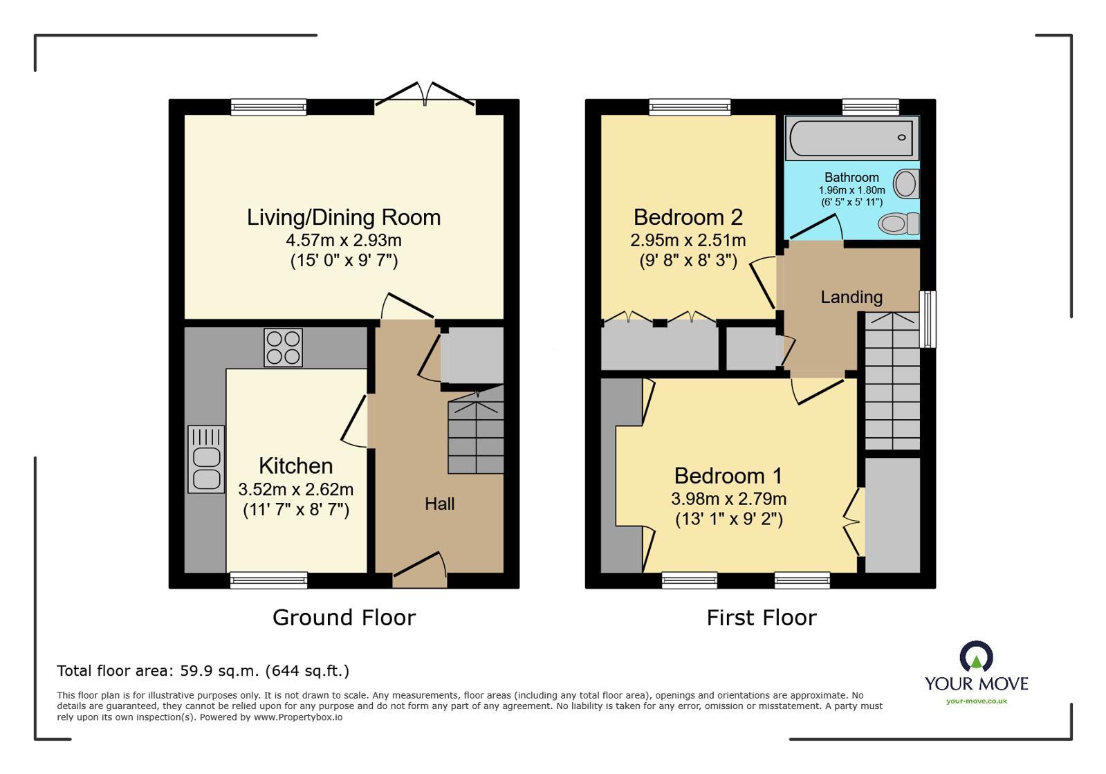 Floorplan of 2 bedroom Mid Terrace House to rent, Wood Lane, Kingsnorth, Kent, TN23