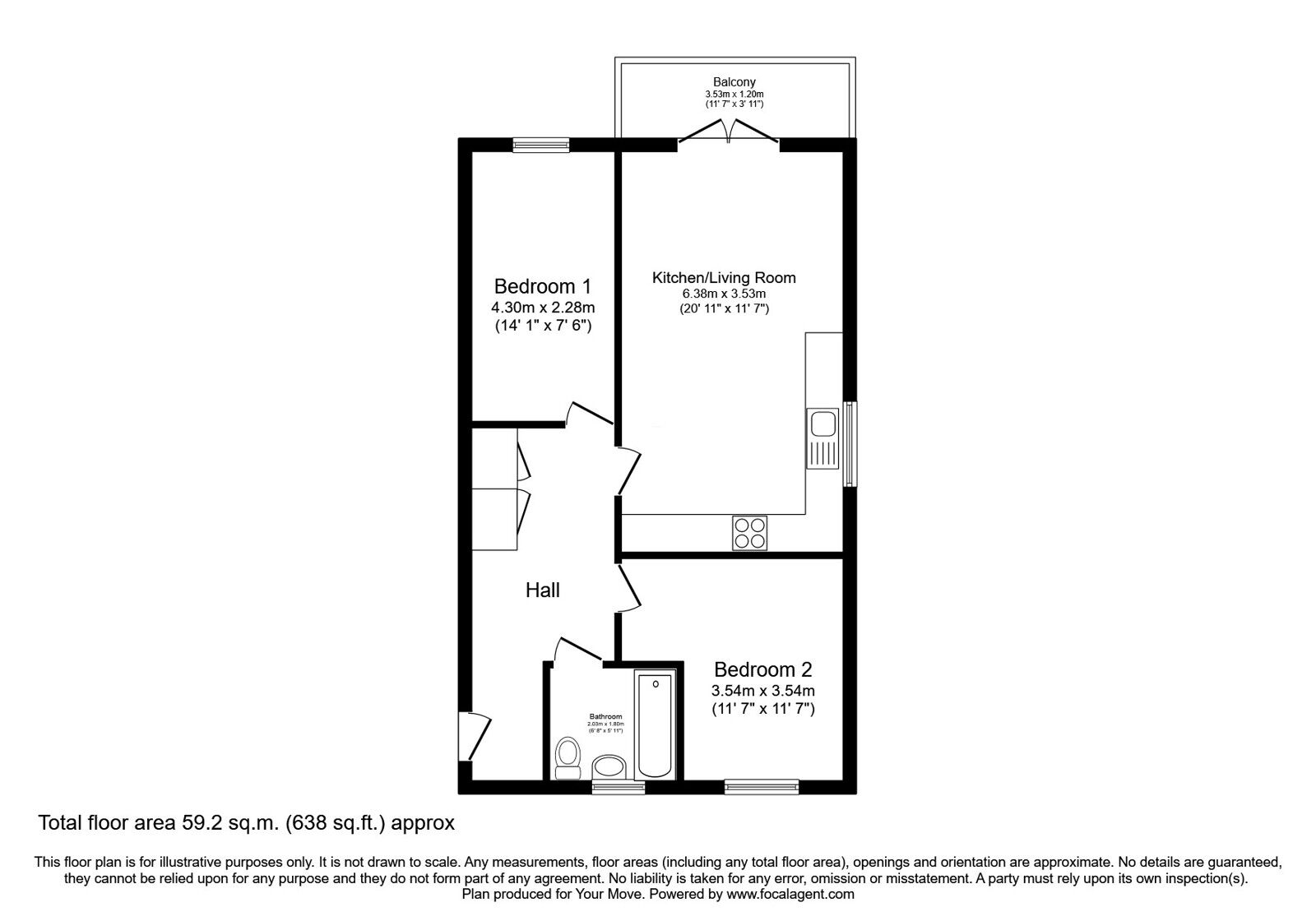 Floorplan of 2 bedroom Flat for sale, Laurens Van Der Post Way, Ashford, Kent, TN23