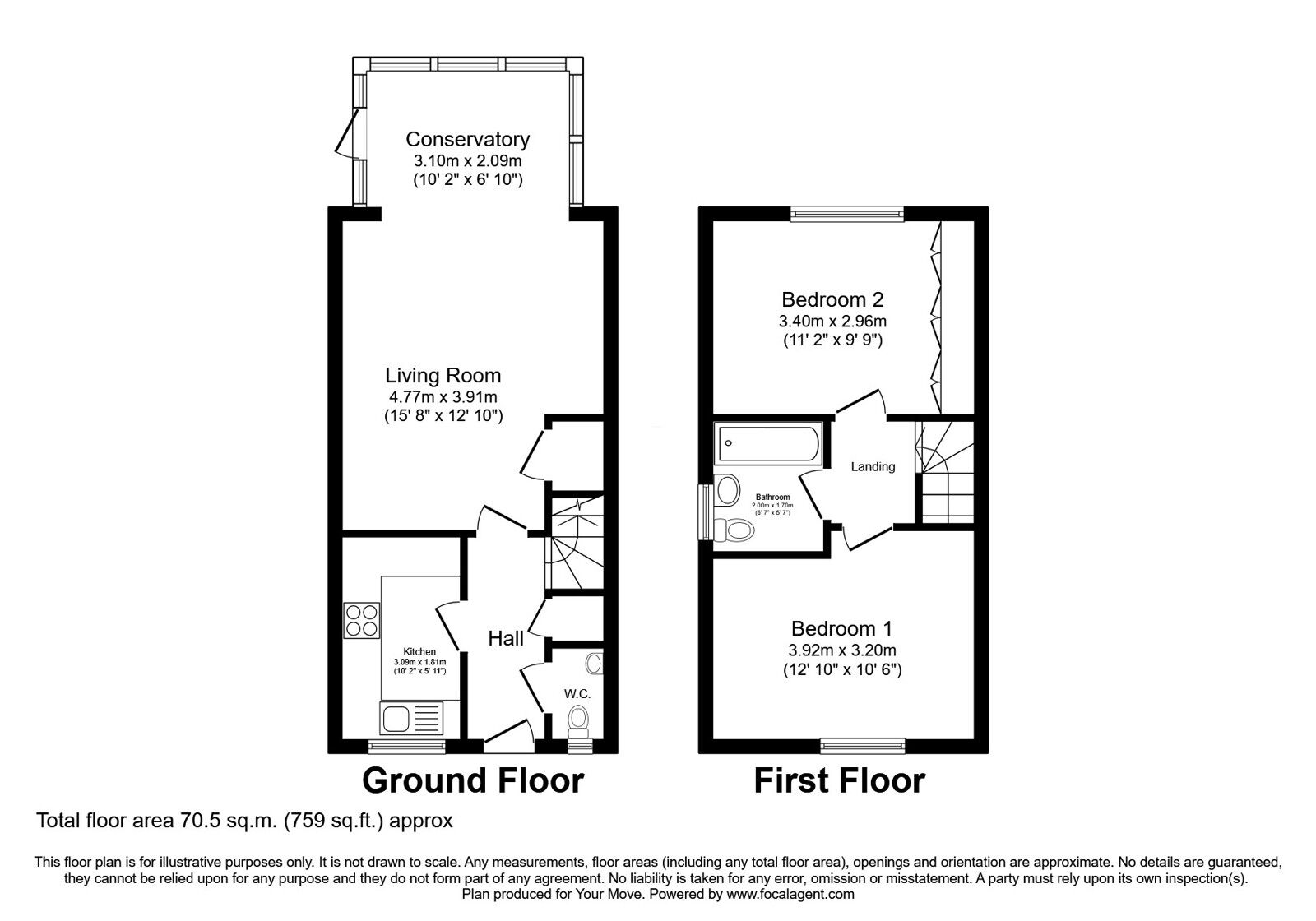 Floorplan of 2 bedroom Semi Detached House for sale, Badgers Den, Ashford, Kent, TN23