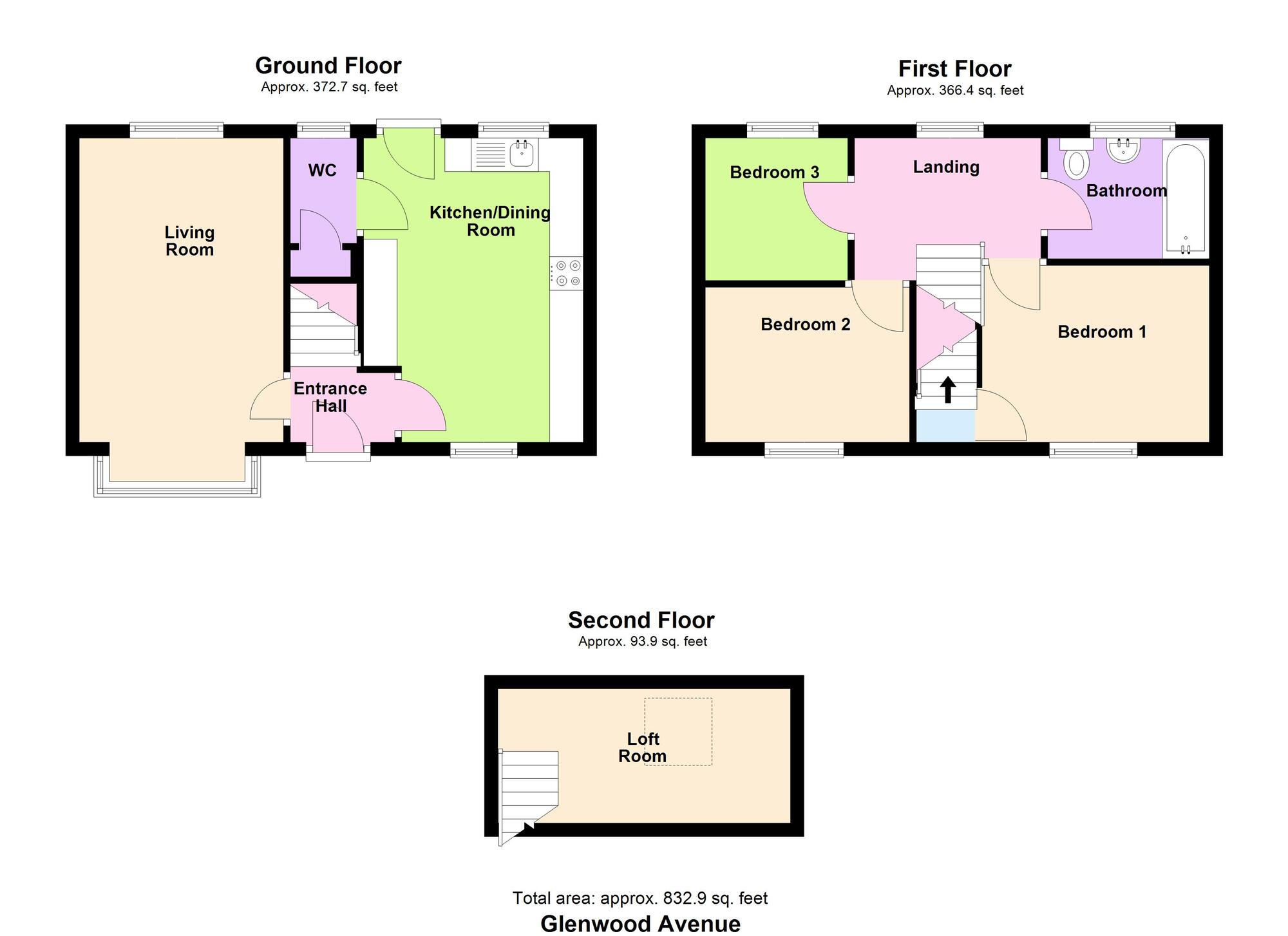 Floorplan of 3 bedroom Mid Terrace House for sale, Glenwood Avenue, Baildon, West Yorkshire, BD17