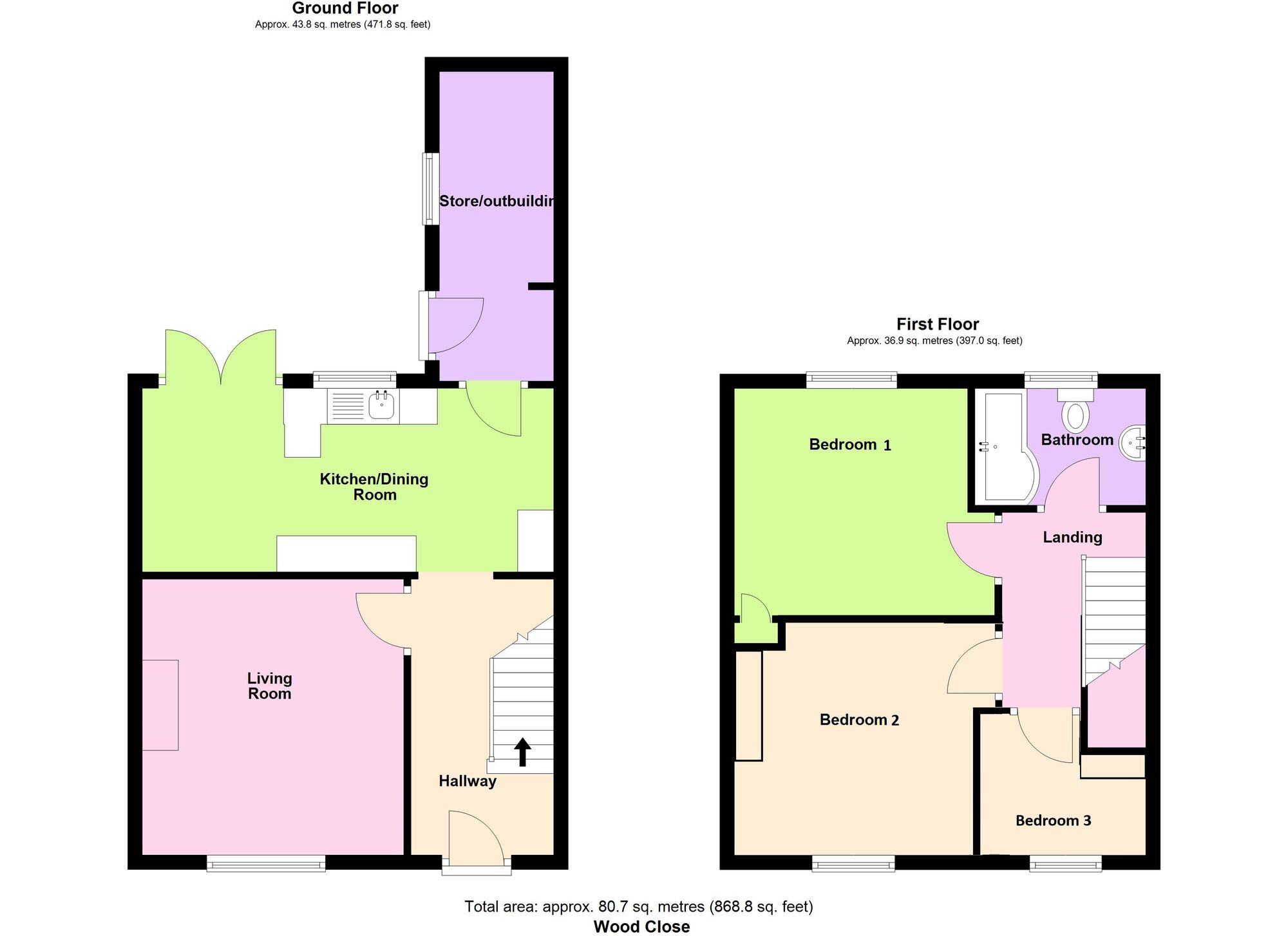 Floorplan of 3 bedroom End Terrace House for sale, Wood Close, Baildon, West Yorkshire, BD17