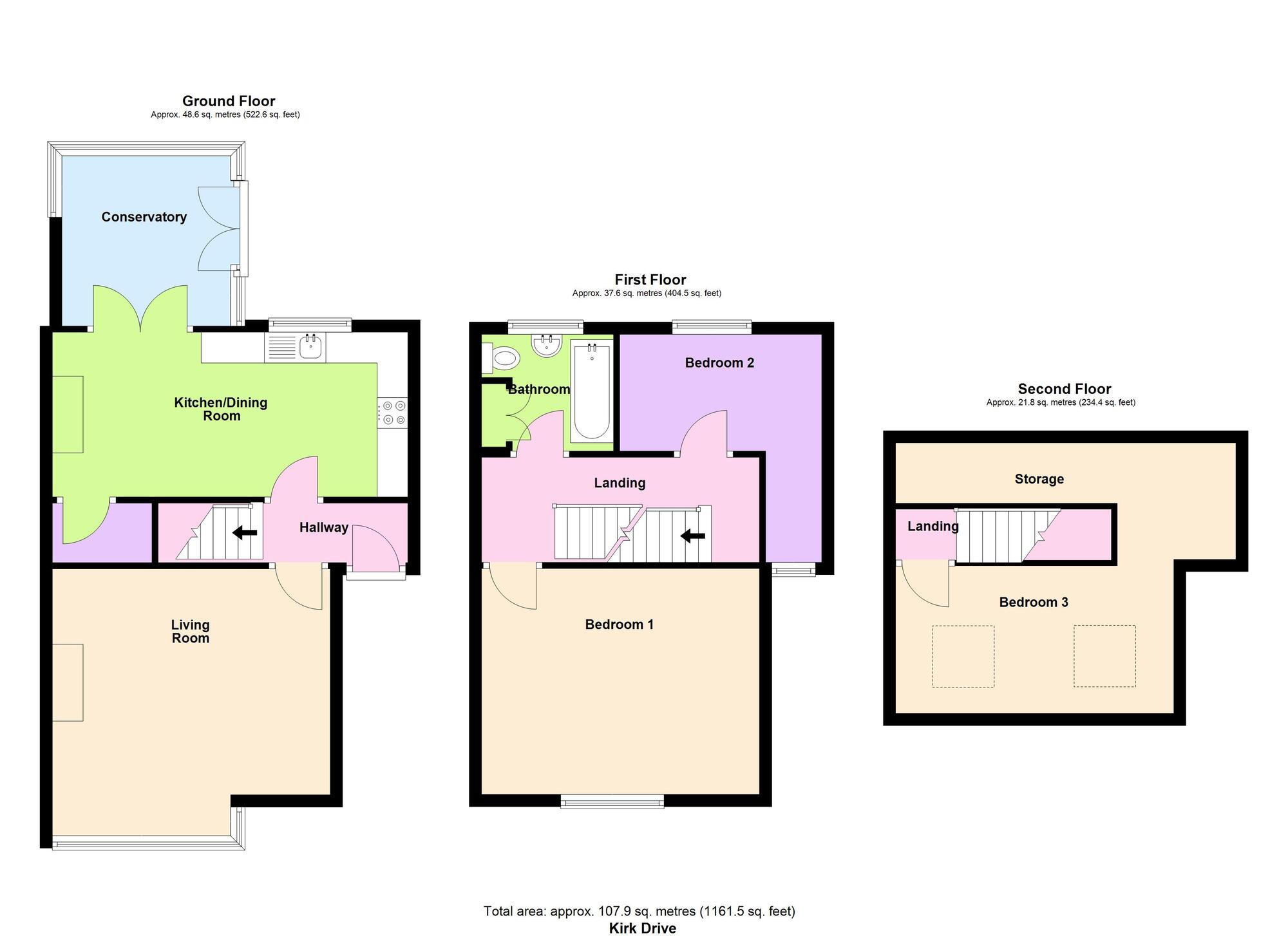 Floorplan of 3 bedroom Semi Detached House for sale, Kirk Drive, Baildon, West Yorkshire, BD17