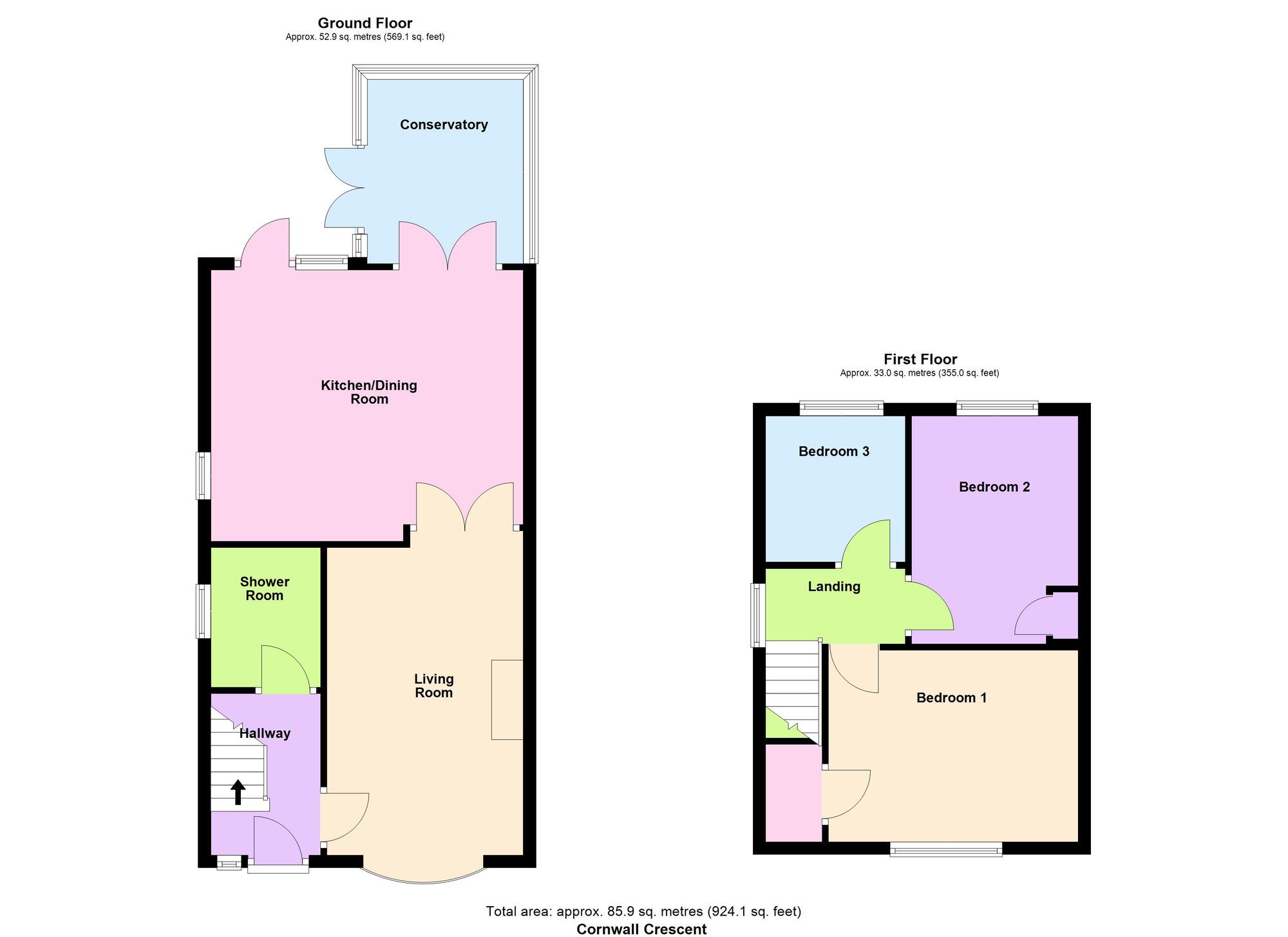 Floorplan of 3 bedroom Semi Detached House for sale, Cornwall Crescent, Baildon, West Yorkshire, BD17