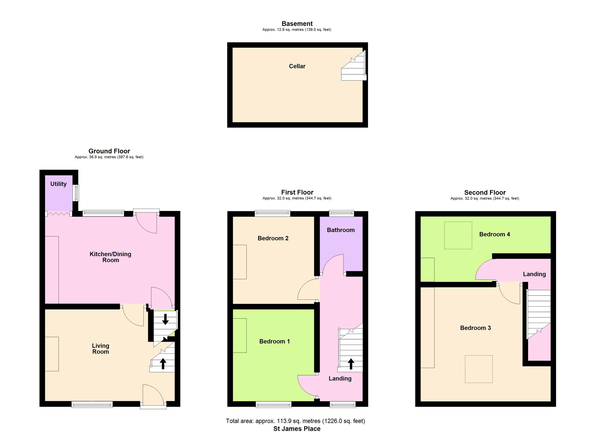 Floorplan of 4 bedroom Mid Terrace House for sale, St. James Place, Baildon, West Yorkshire, BD17