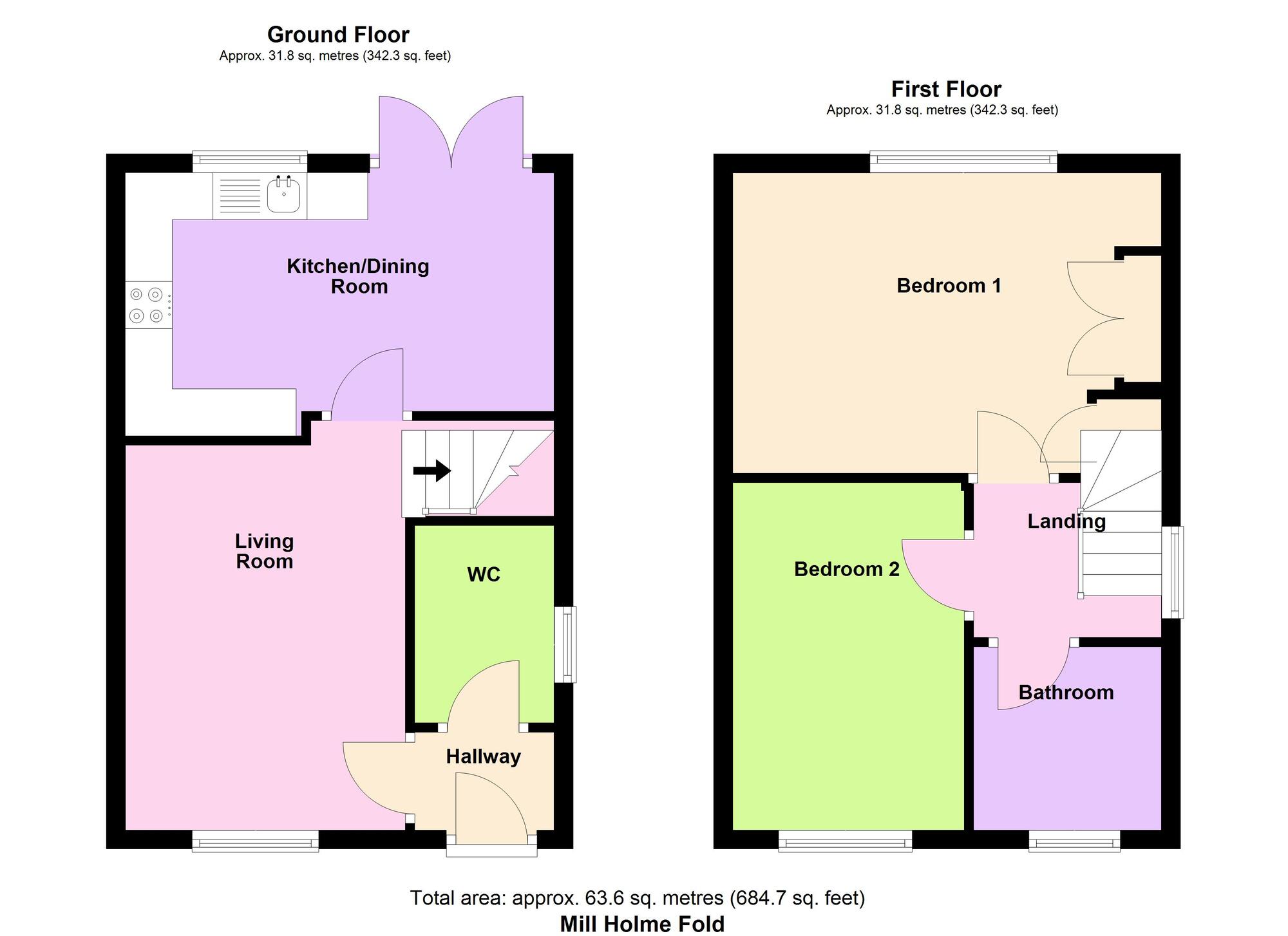 Floorplan of 2 bedroom End Terrace House for sale, Mill Holme Fold, West Yorkshire, BD10