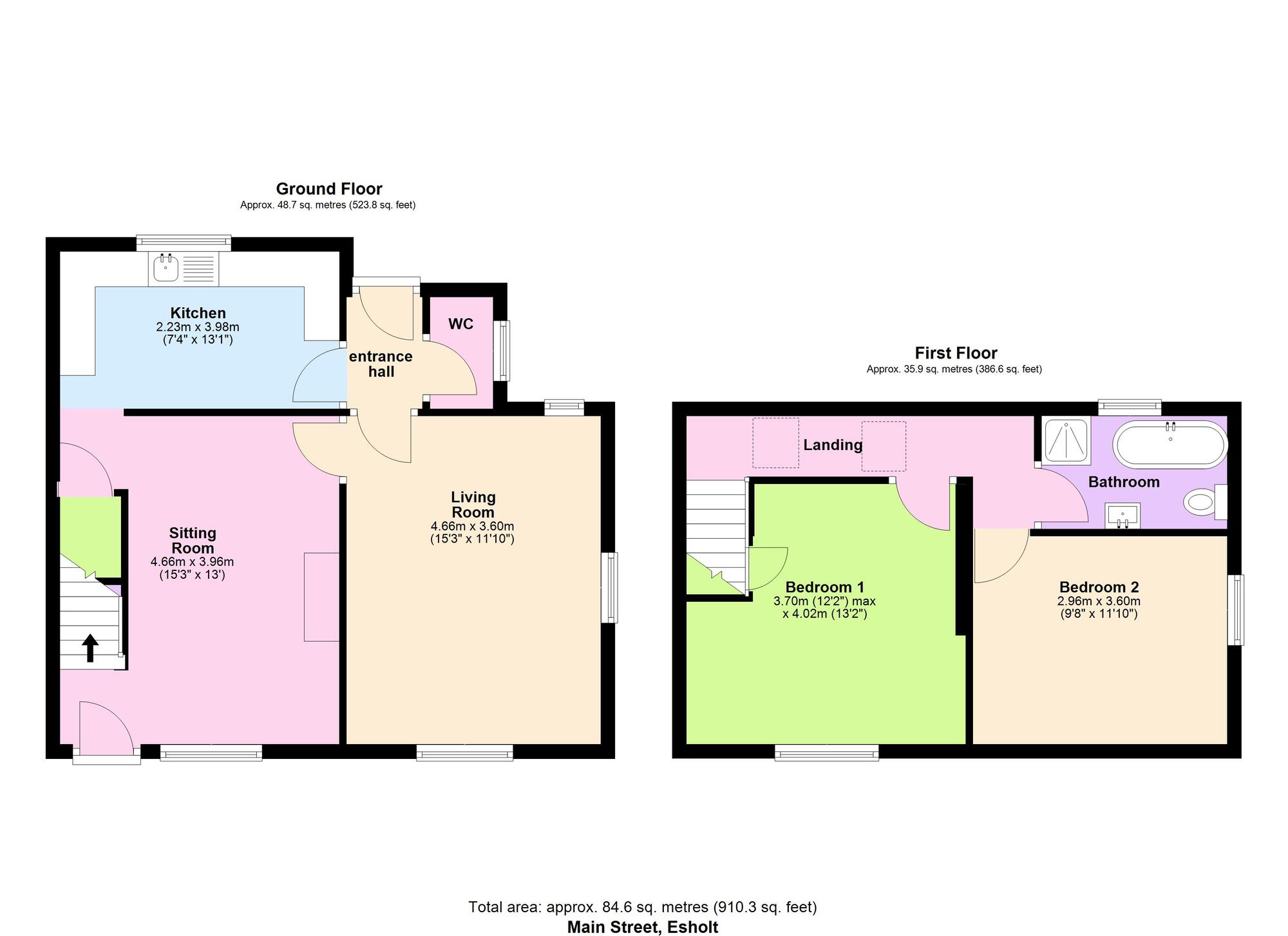 Floorplan of 2 bedroom End Terrace House for sale, Main Street, Esholt, West Yorkshire, BD17