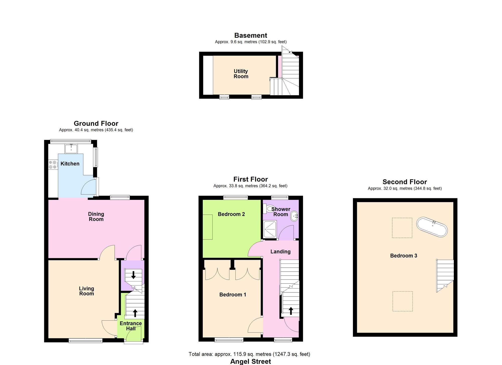 Floorplan of 3 bedroom End Terrace House for sale, Angel Street, Baildon, West Yorkshire, BD17