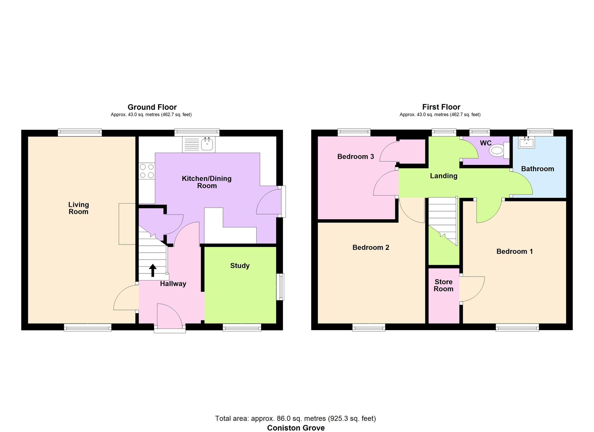Floorplan of 3 bedroom End Terrace House for sale, Coniston Grove, Baildon, West Yorkshire, BD17