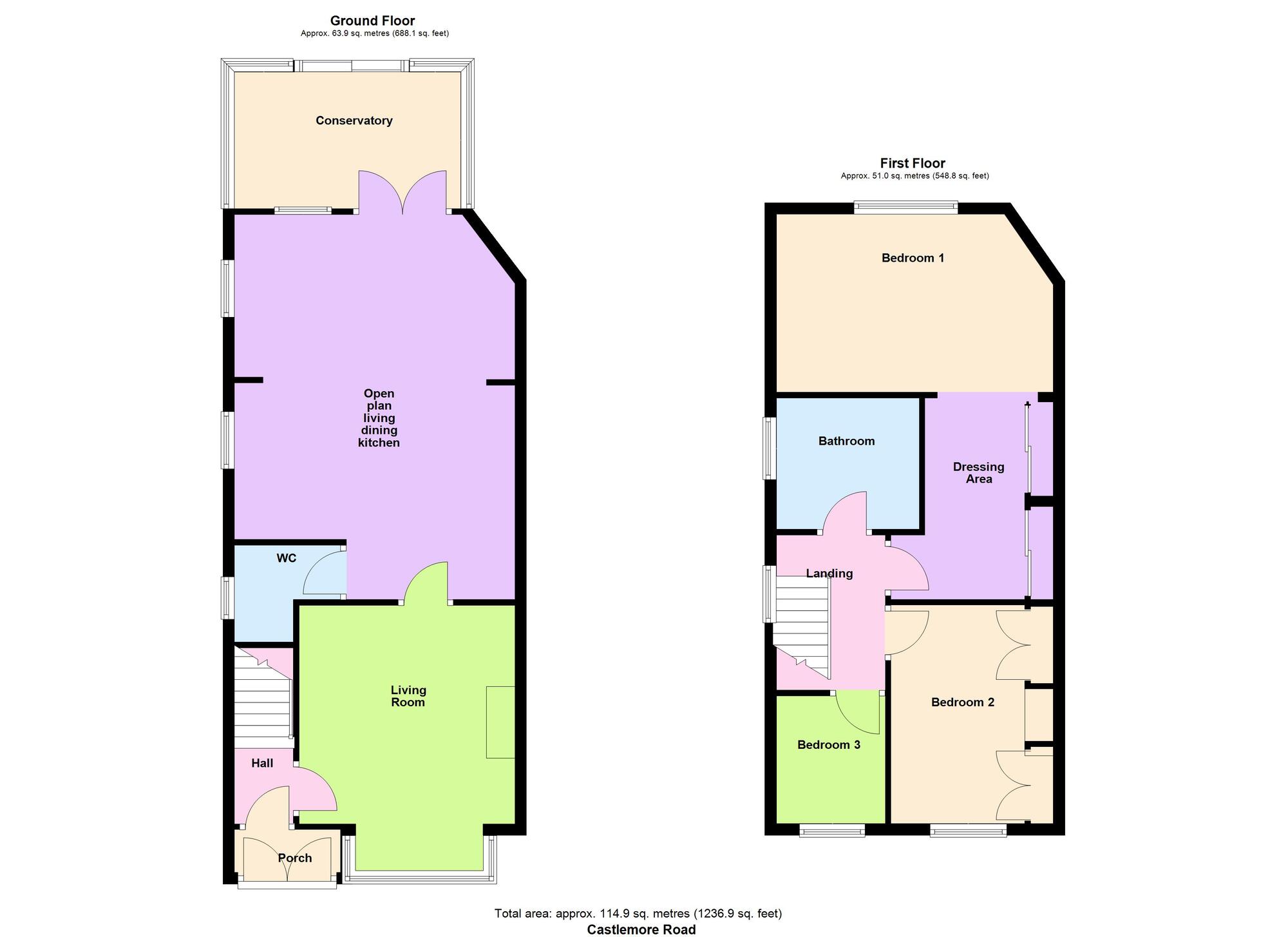 Floorplan of 3 bedroom Semi Detached House for sale, Castlemore Road, Baildon, West Yorkshire, BD17
