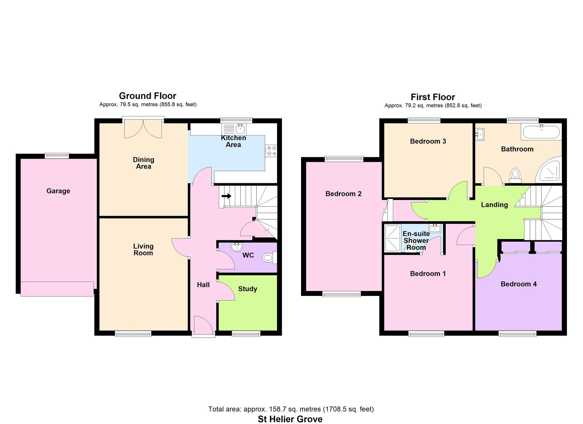 Floorplan of 4 bedroom Detached House for sale, St. Helier Grove, Baildon, West Yorkshire, BD17