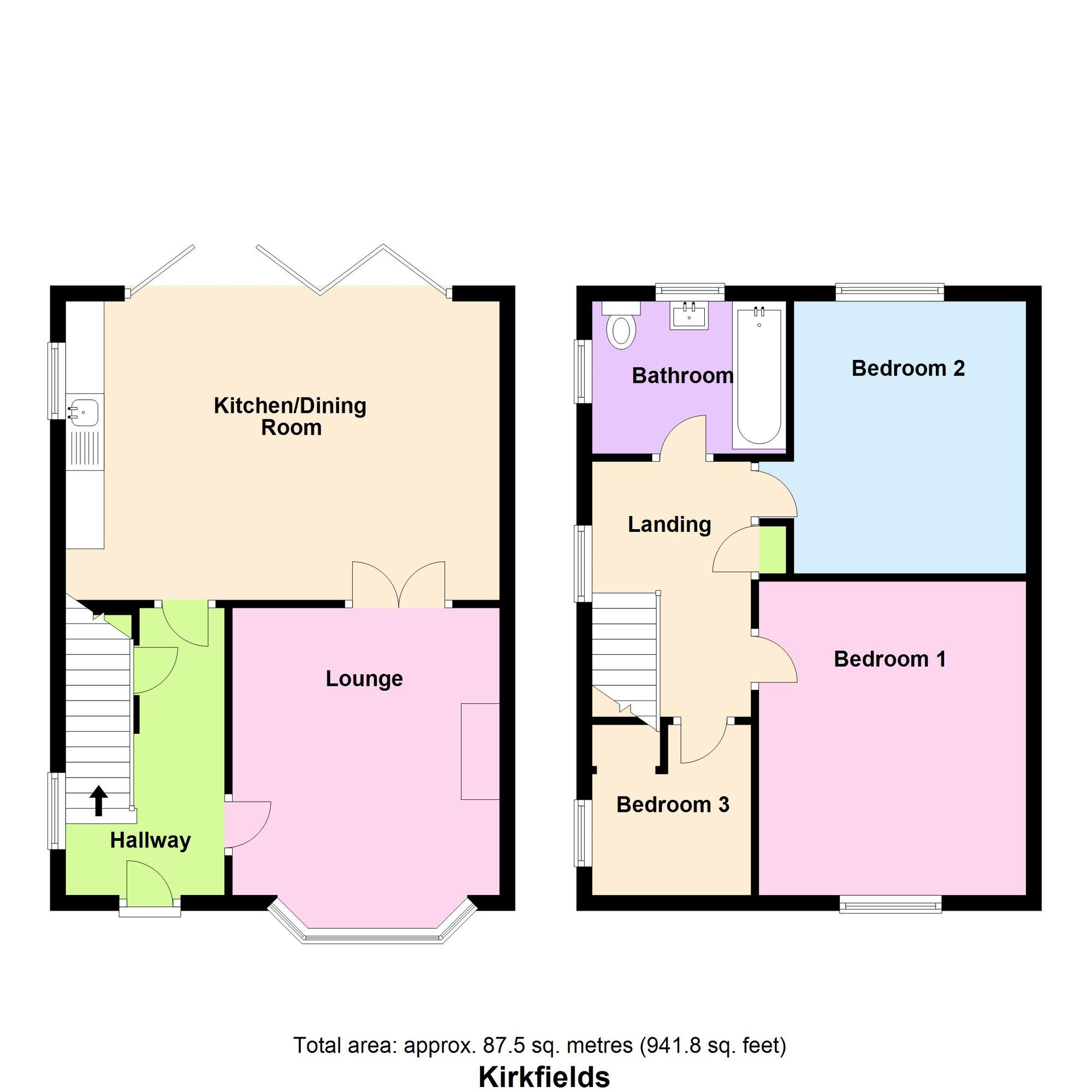 Floorplan of 3 bedroom Semi Detached House for sale, Kirkfields, Baildon, West Yorkshire, BD17