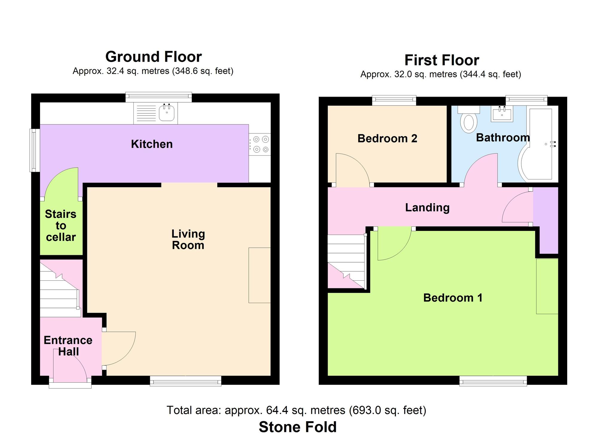 Floorplan of 2 bedroom End Terrace House for sale, Stone Fold, Baildon, West Yorkshire, BD17