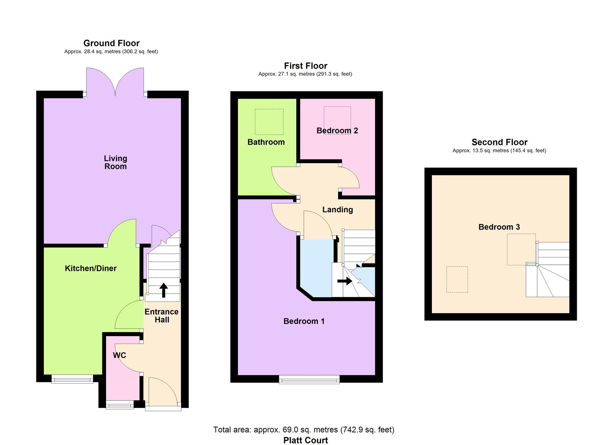 Floorplan of 3 bedroom End Terrace House for sale, Platt Court, Shipley, West Yorkshire, BD18