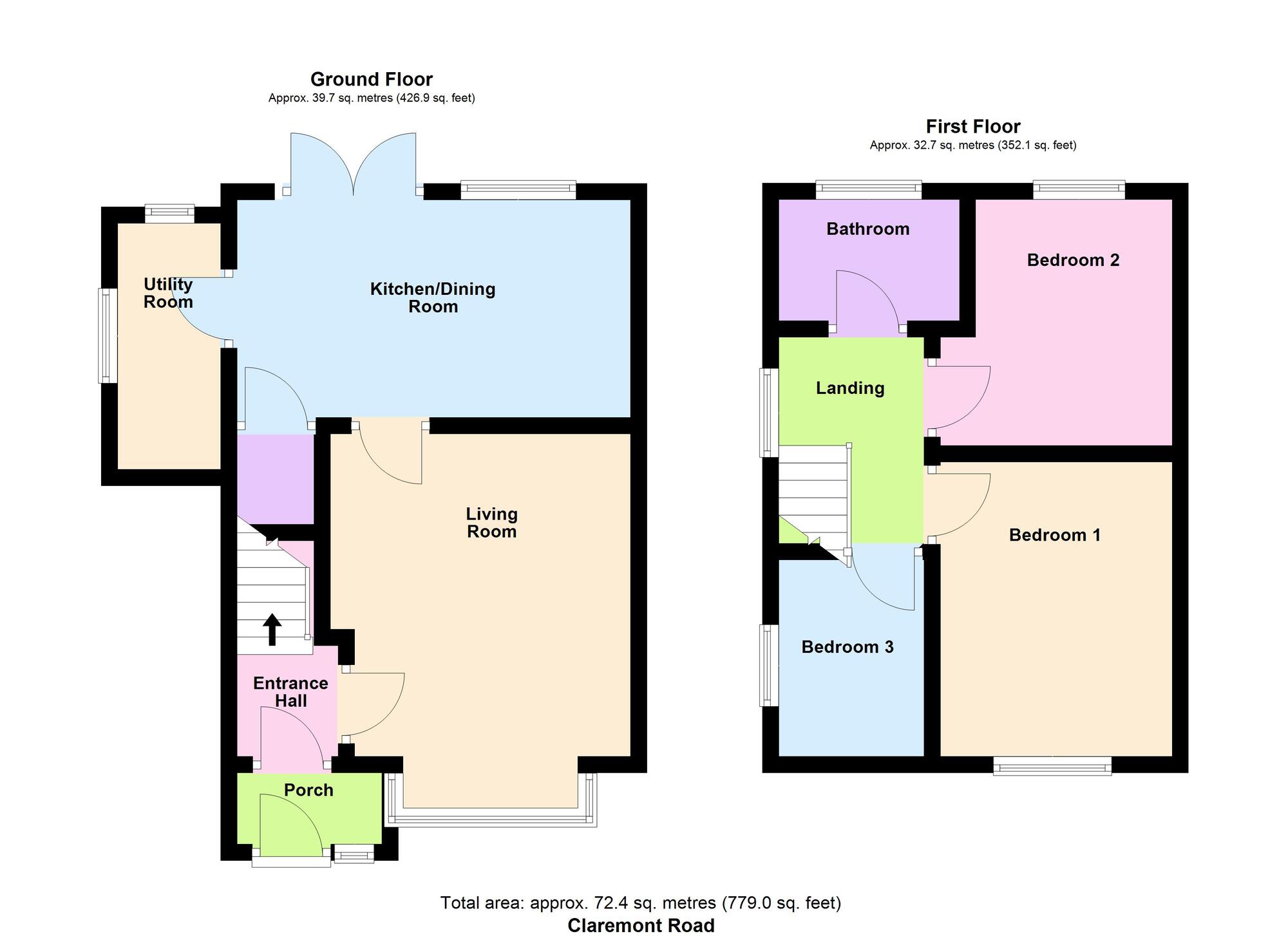 Floorplan of 3 bedroom Semi Detached House for sale, Claremont Road, Shipley, West Yorkshire, BD18