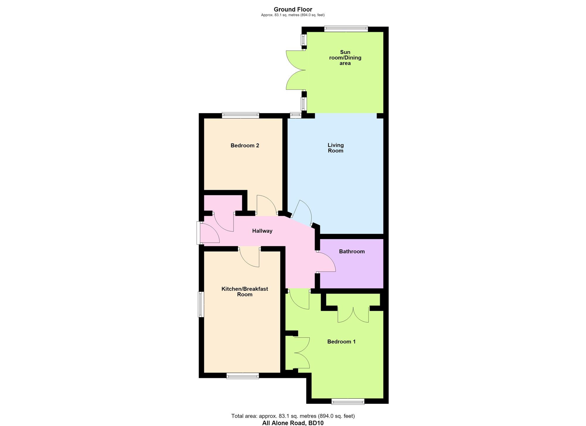 Floorplan of 2 bedroom Semi Detached Bungalow for sale, All Alone Road, Bradford, West Yorkshire, BD10