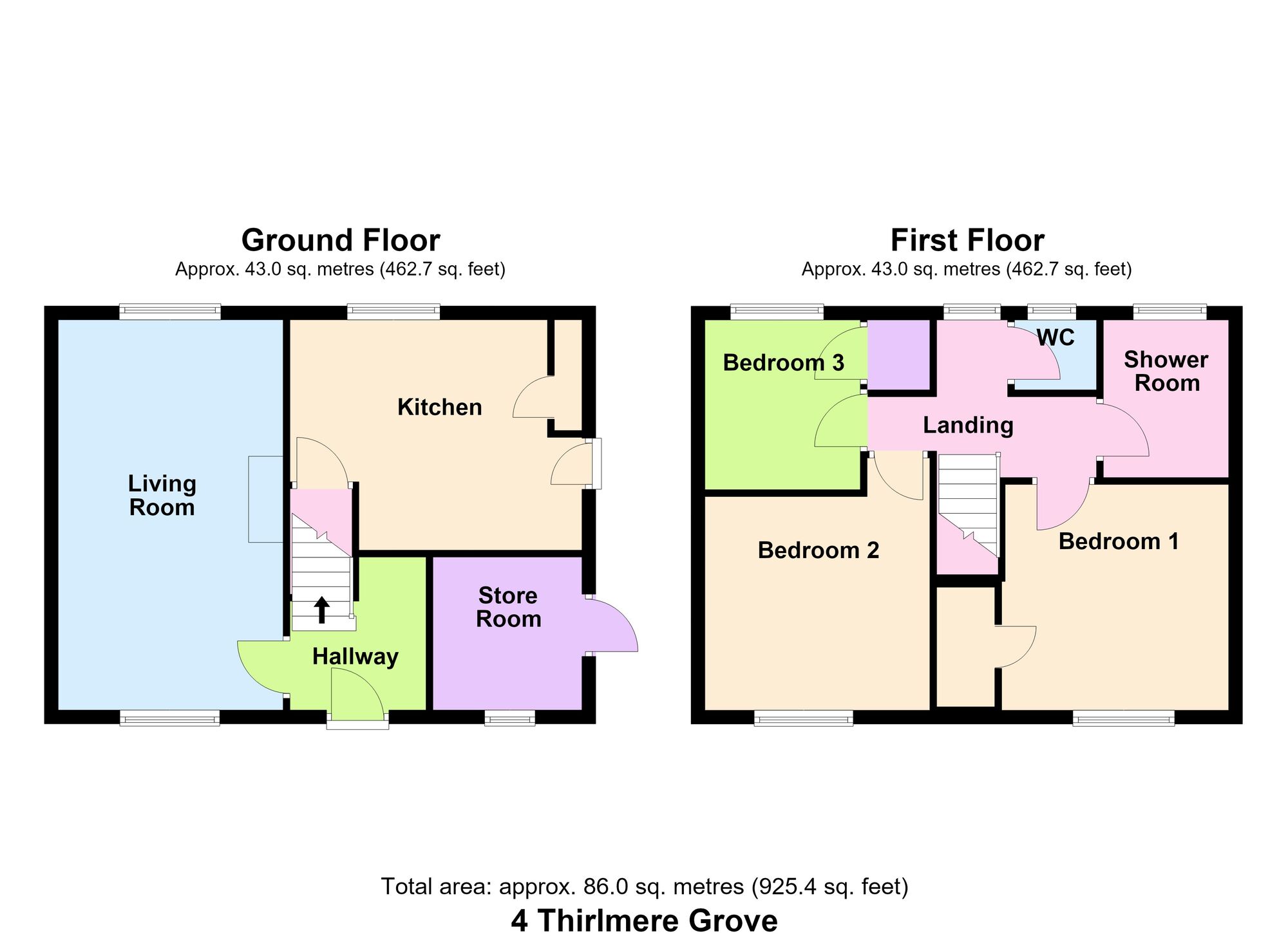 Floorplan of 3 bedroom End Terrace House for sale, Thirlmere Grove, Baildon, West Yorkshire, BD17