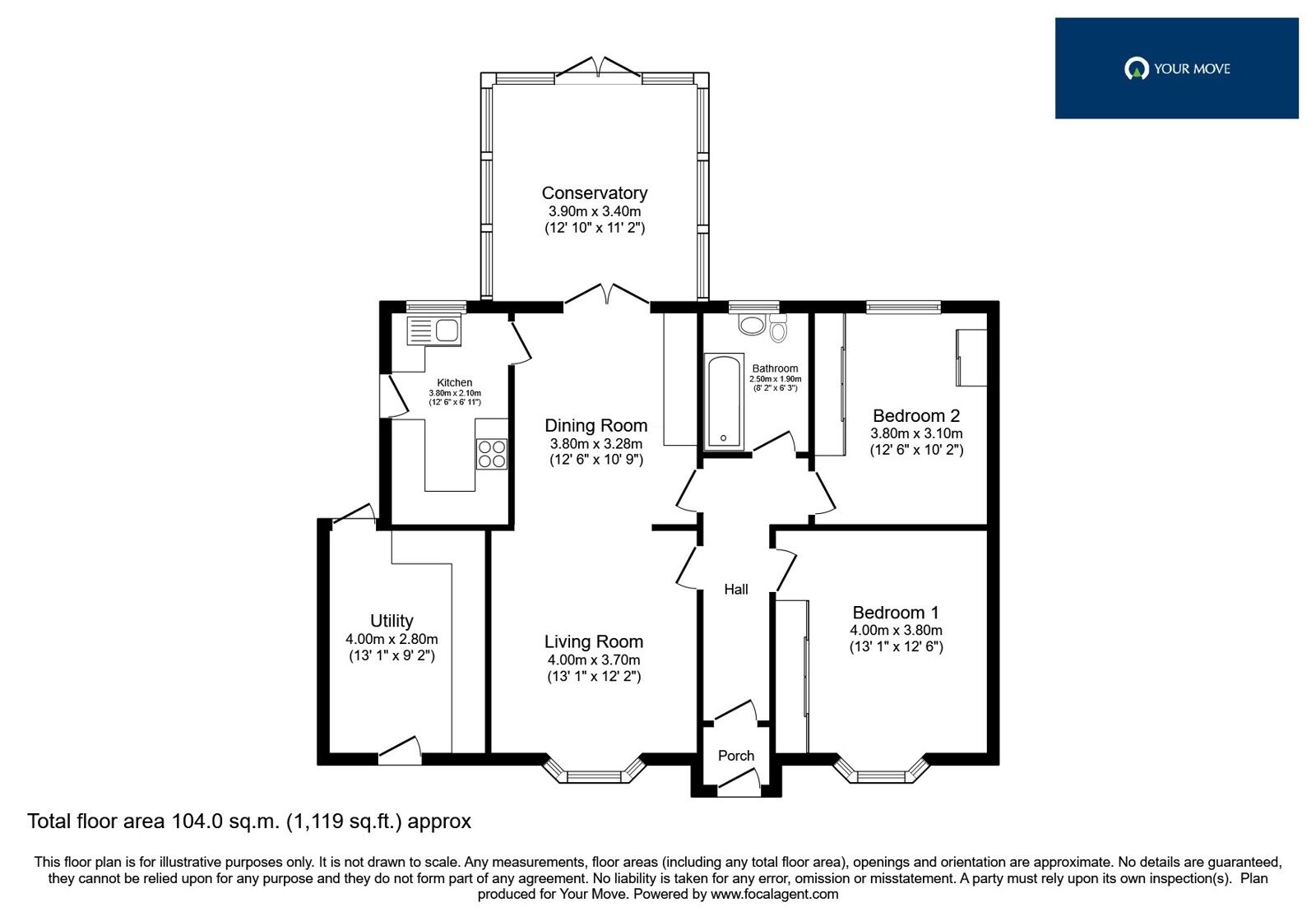 Floorplan of 2 bedroom Detached Bungalow for sale, Grange Drive, Glen Parva, Leicestershire, LE2