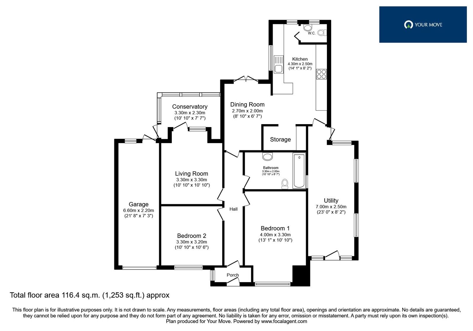 Floorplan of 2 bedroom Detached Bungalow for sale, Grange Drive, Glen Parva, Leicestershire, LE2