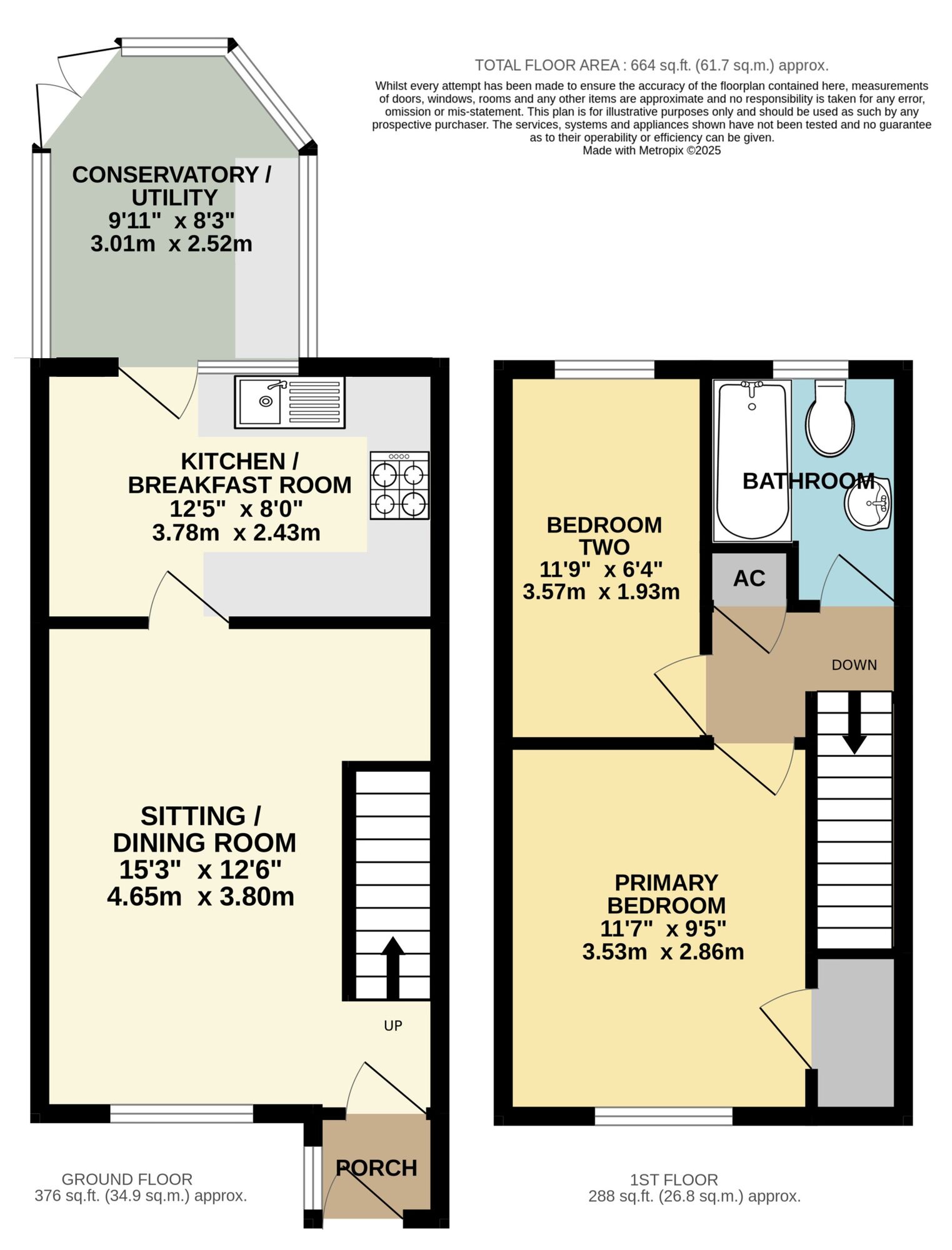 Floorplan of 2 bedroom Semi Detached House for sale, Millers Green, Harleston, Norfolk, IP20