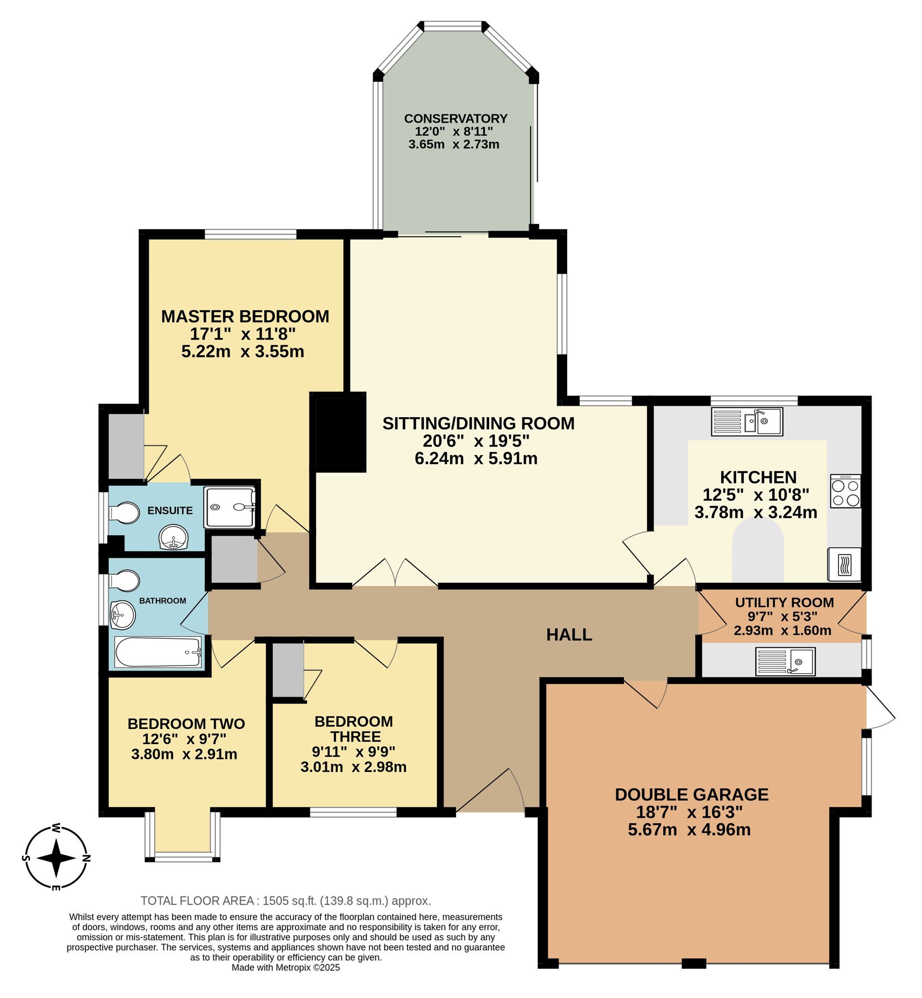 Floorplan of 3 bedroom Detached Bungalow for sale, Will Rede Close, Beccles, Suffolk, NR34