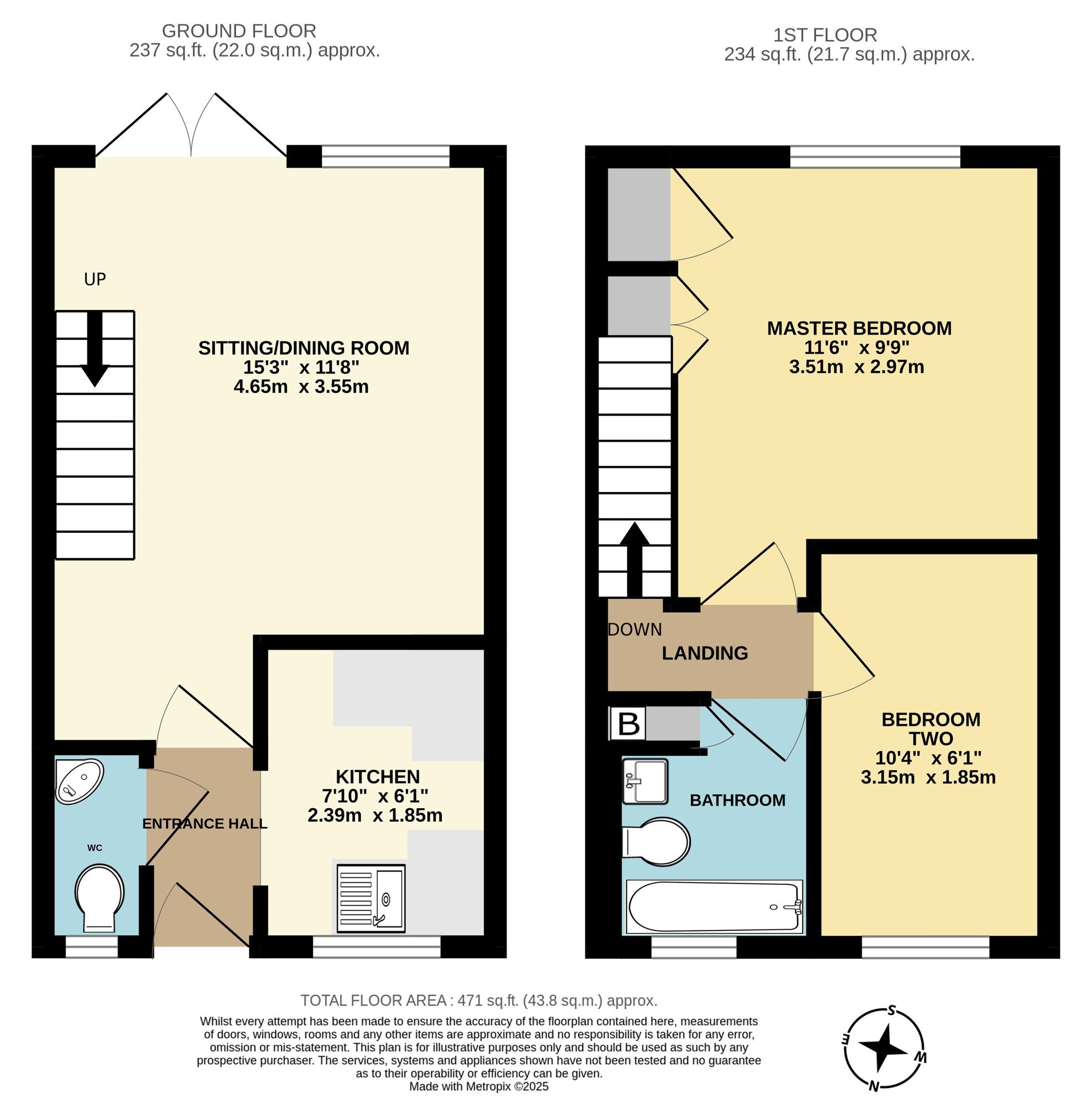 Floorplan of 2 bedroom Mid Terrace House to rent, Ranville, Carlton Colville, Suffolk, NR33