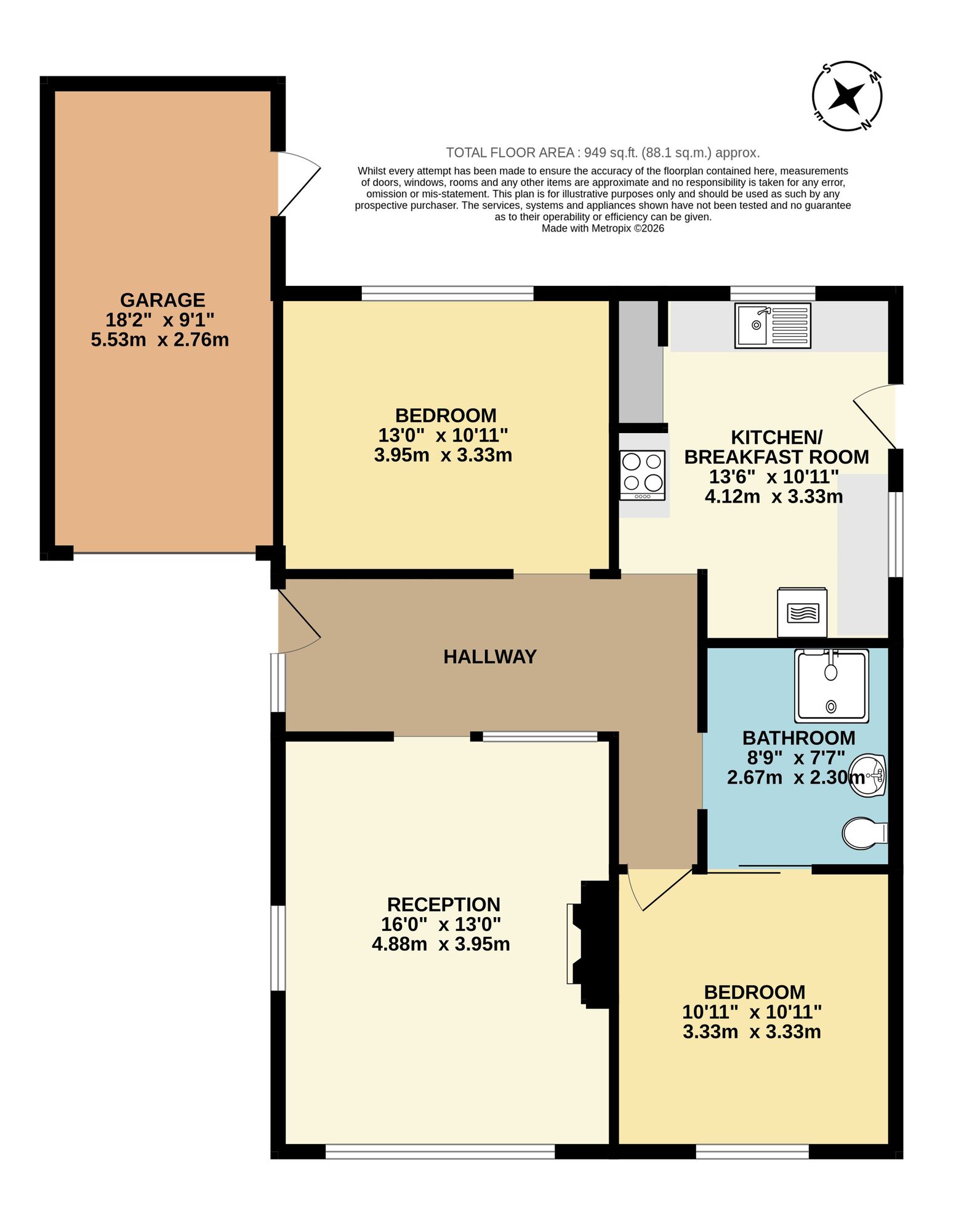 Floorplan of 2 bedroom Detached Bungalow for sale, Ellough Road, Beccles, Suffolk, NR34
